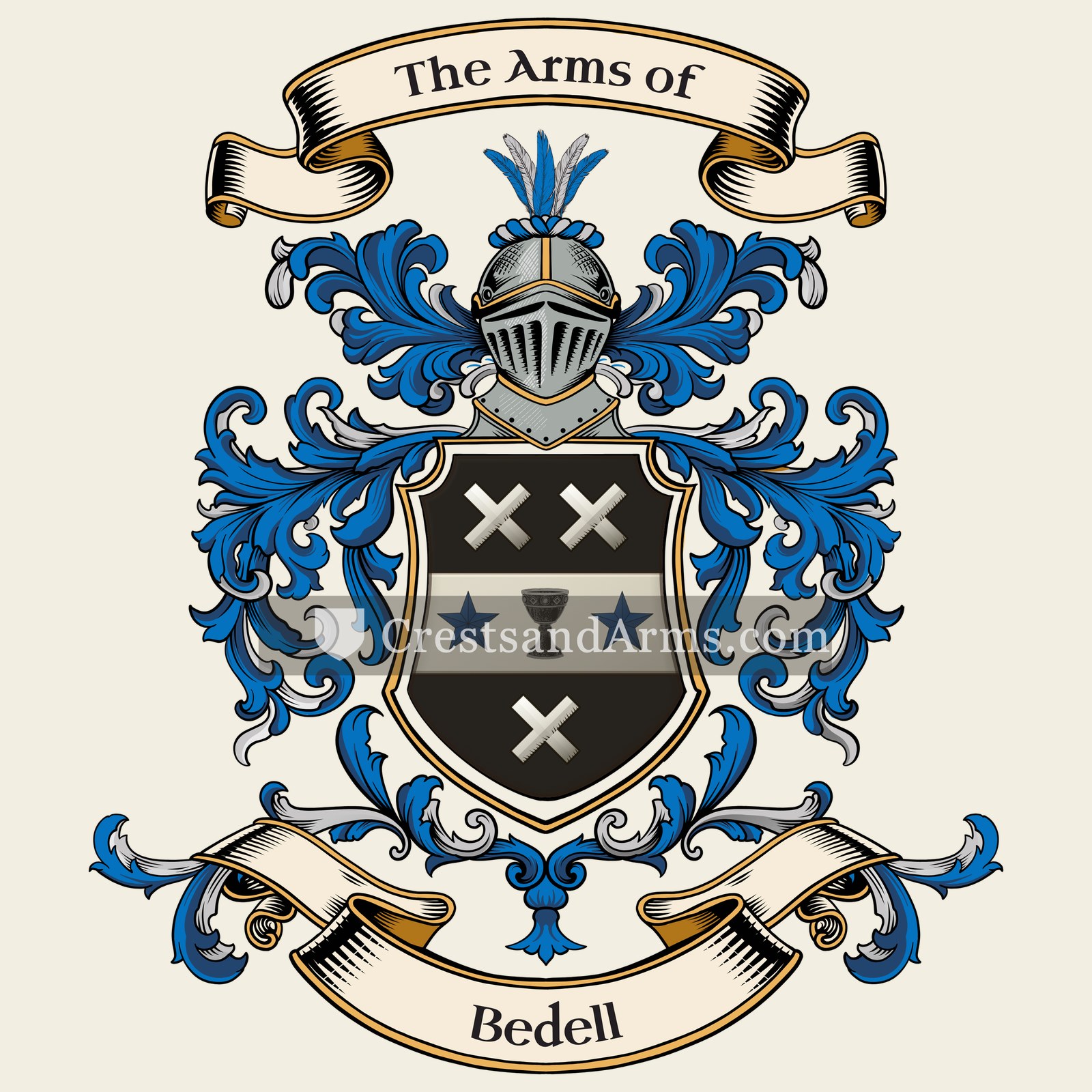 The Bedell coat of arms, drawn from the recorded blazon