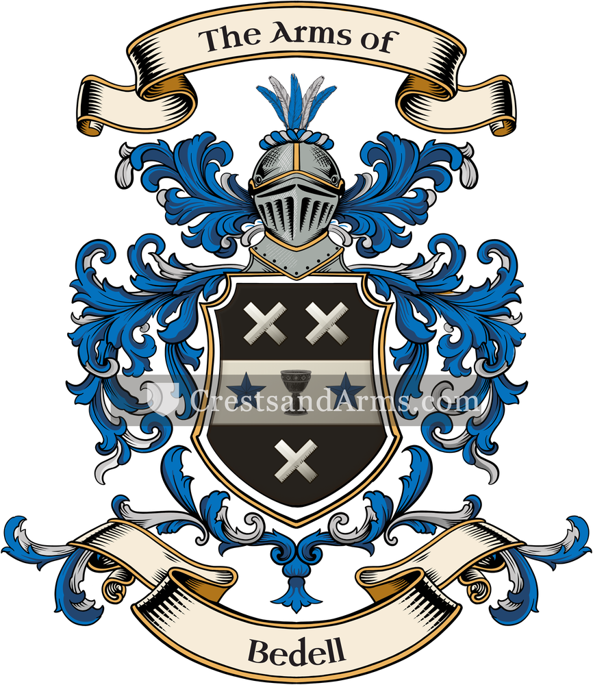 The Bedell coat of arms, drawn from the recorded blazon