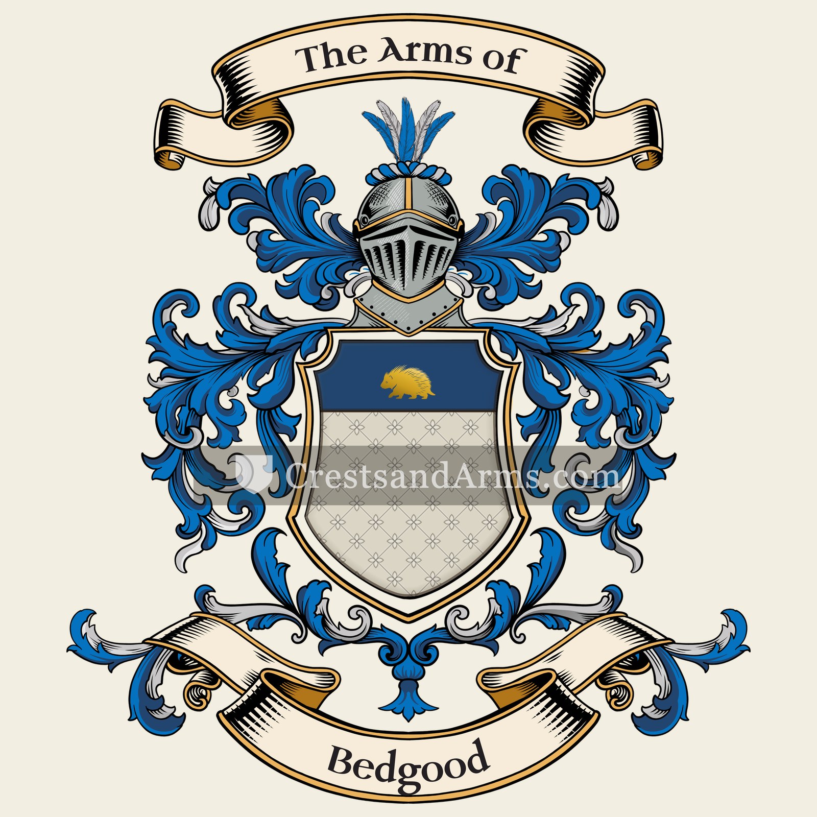 The Bedgood coat of arms, drawn from the recorded blazon