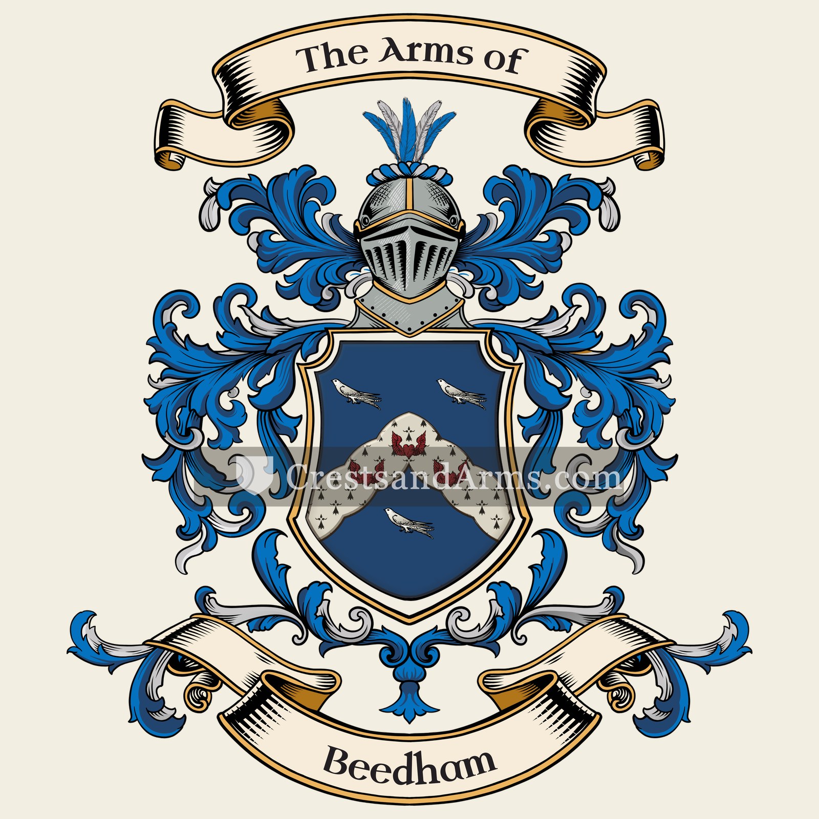 The Beedham coat of arms, drawn from the recorded blazon