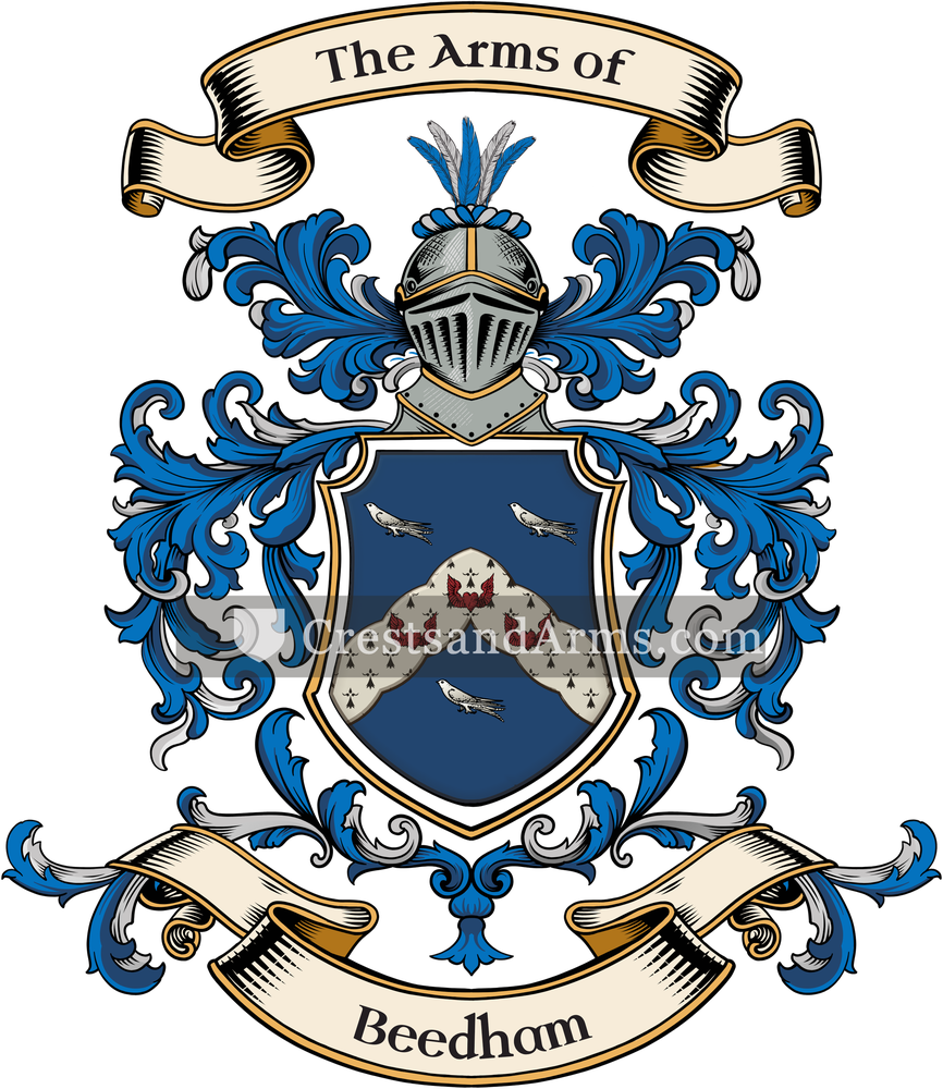 The Beedham coat of arms, drawn from the recorded blazon