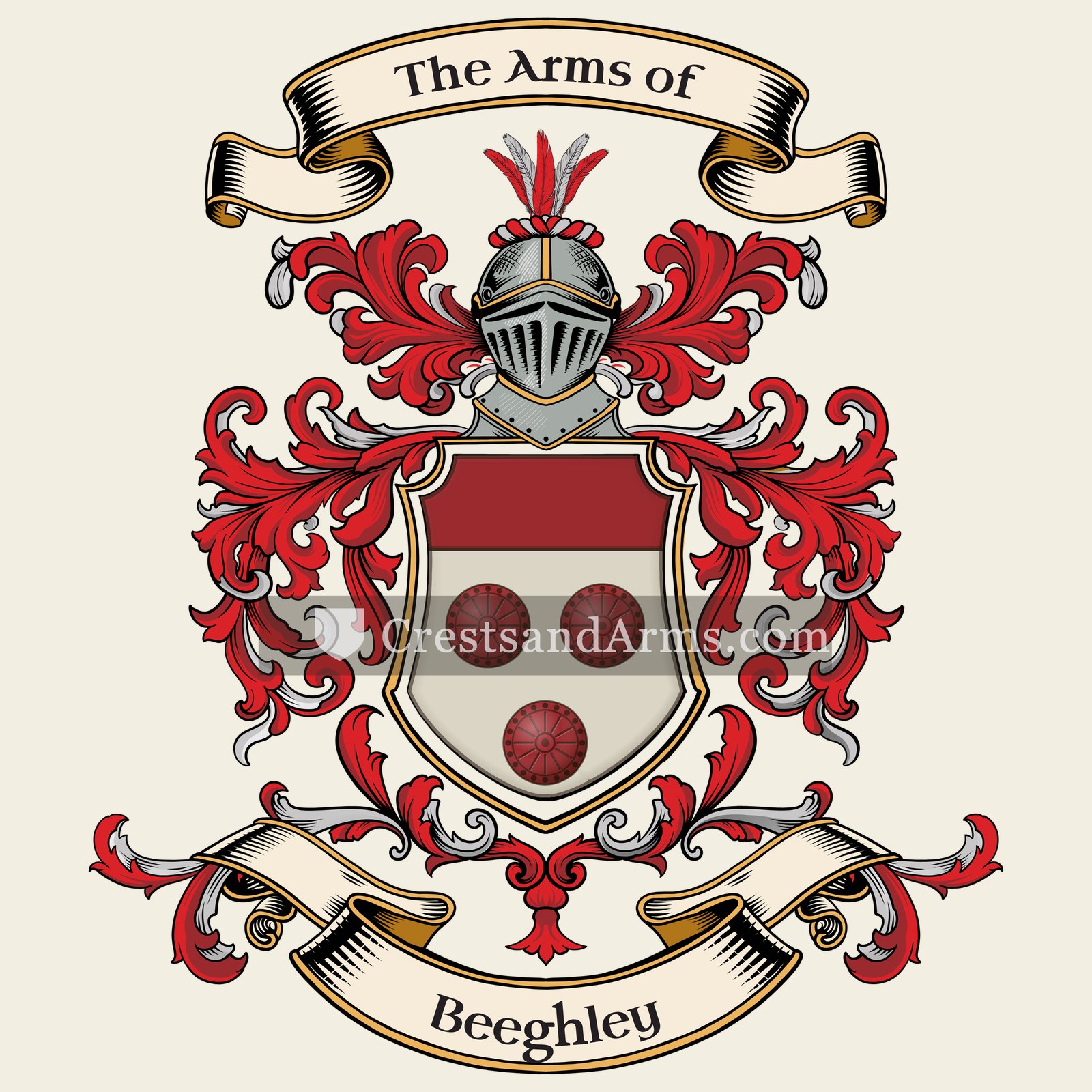 The Beeghley coat of arms, drawn from the recorded blazon