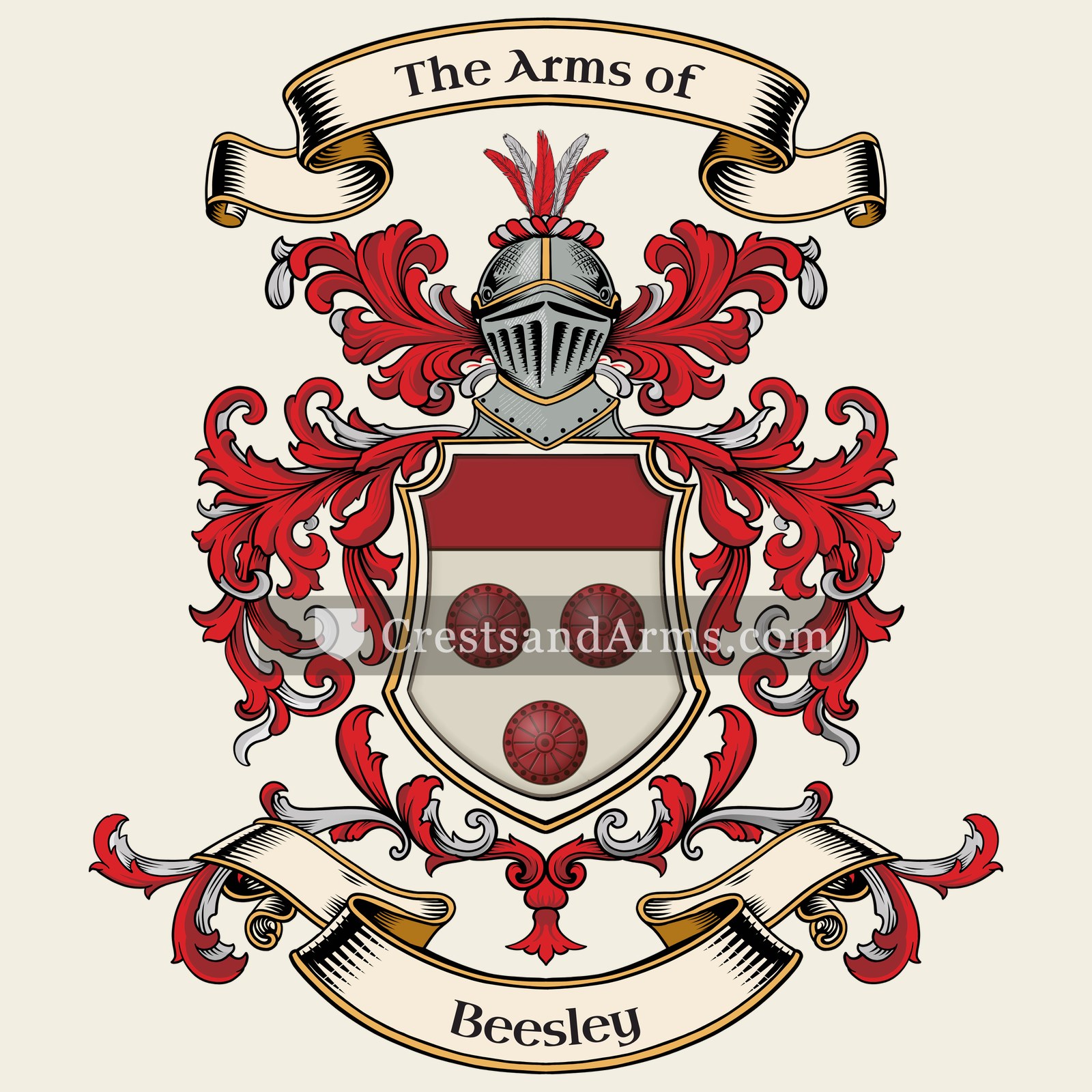 The Beesley coat of arms, drawn from the recorded blazon