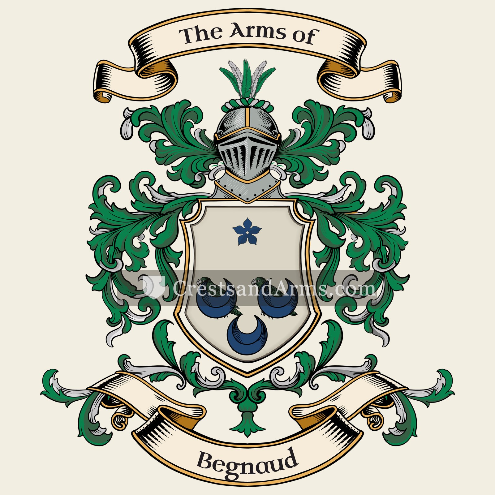 The Begnaud coat of arms, drawn from the recorded blazon
