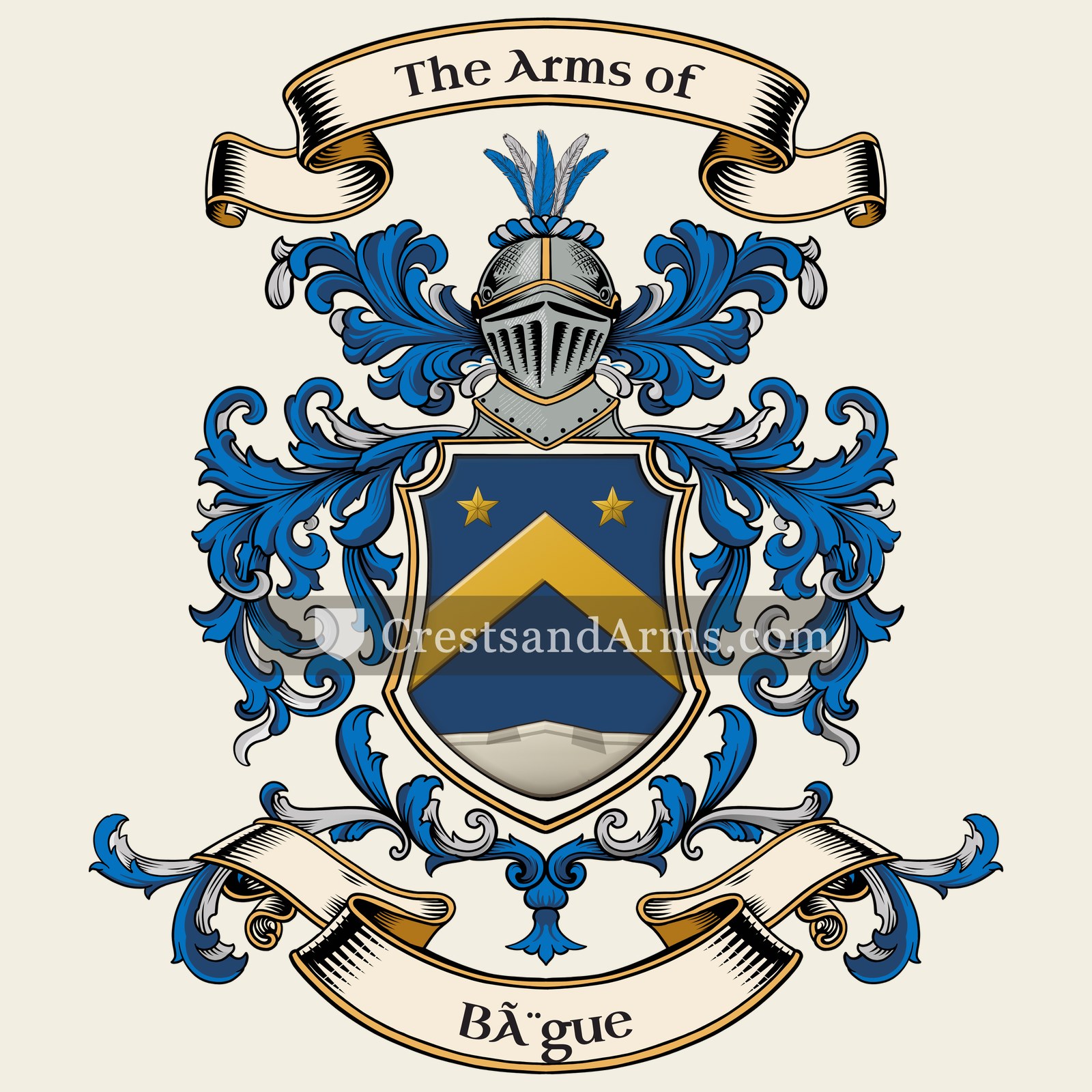 The Bègue coat of arms, drawn from the recorded blazon