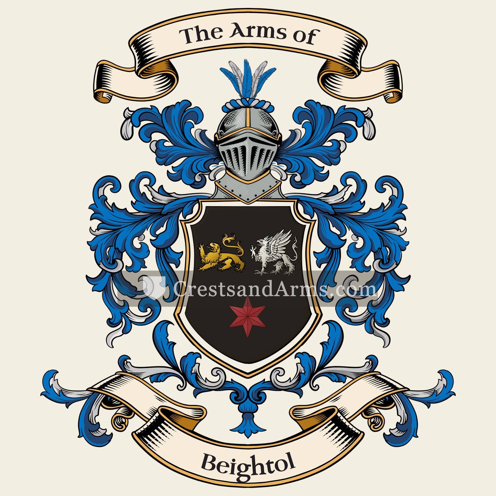 The Beightol coat of arms, drawn from the recorded blazon