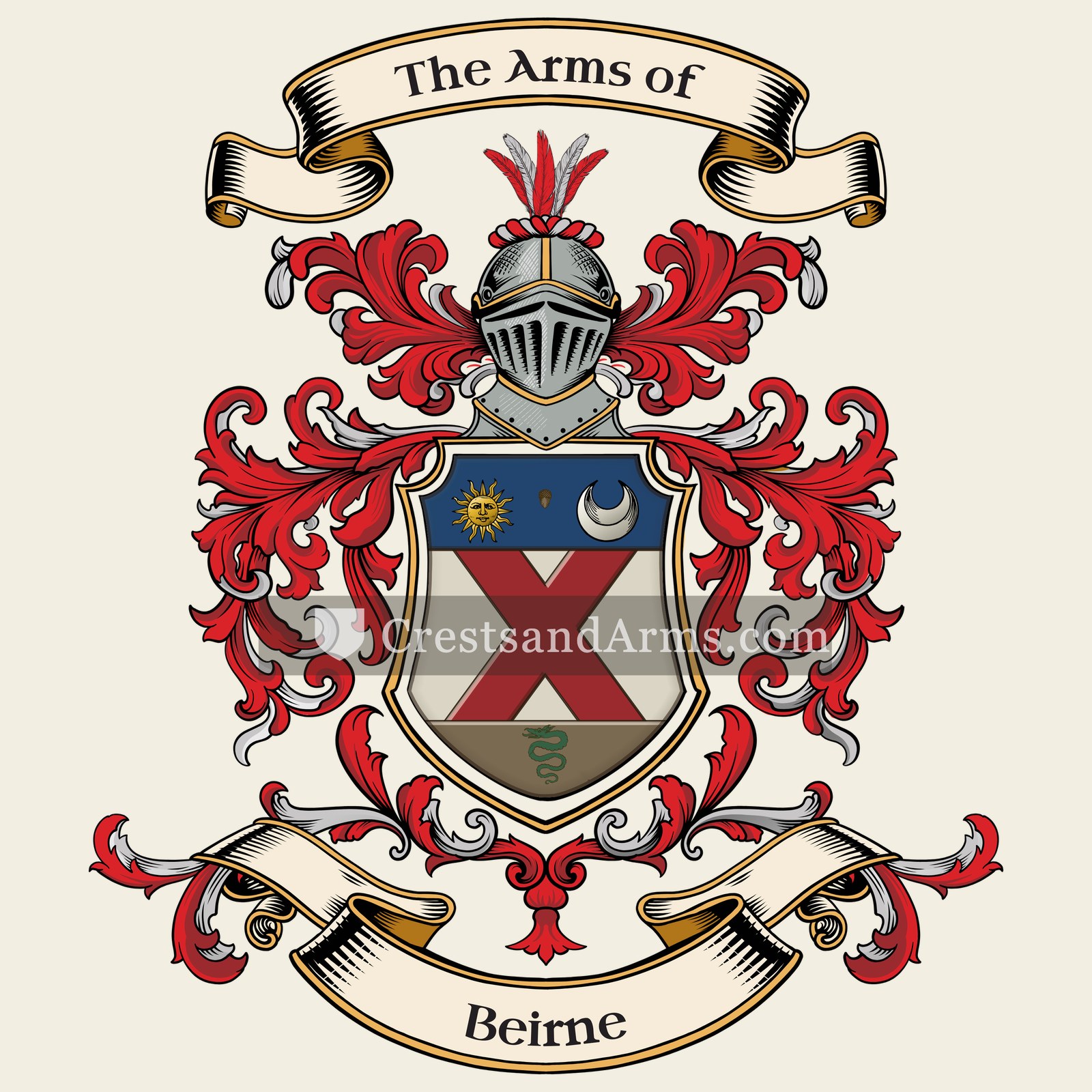 The Beirne coat of arms, drawn from the recorded blazon