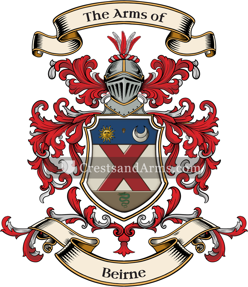 The Beirne coat of arms, drawn from the recorded blazon