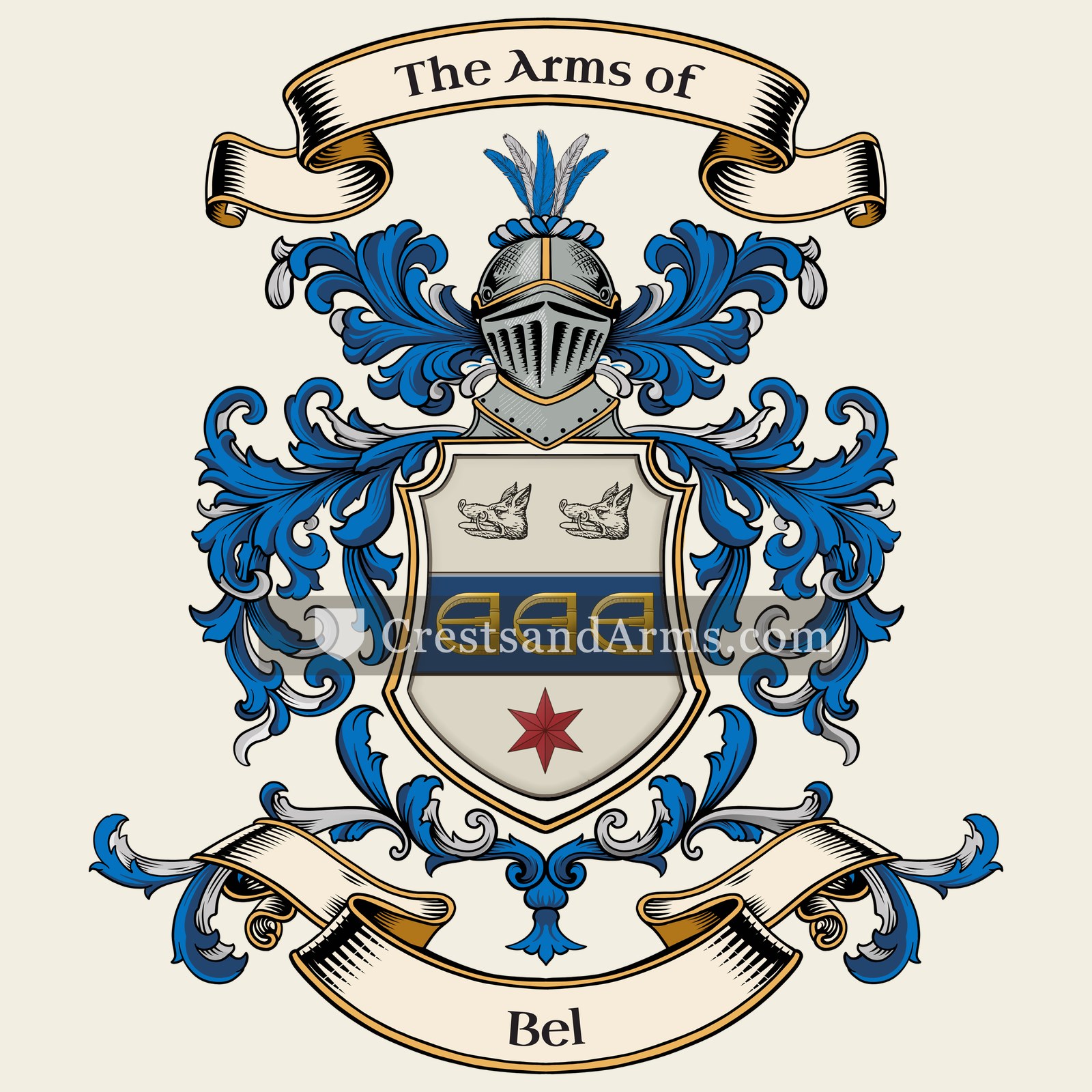 The Bel coat of arms, drawn from the recorded blazon