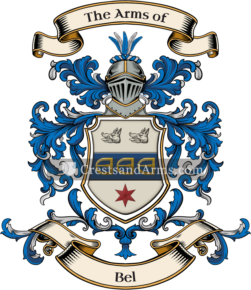 The Bel coat of arms, drawn from the recorded blazon