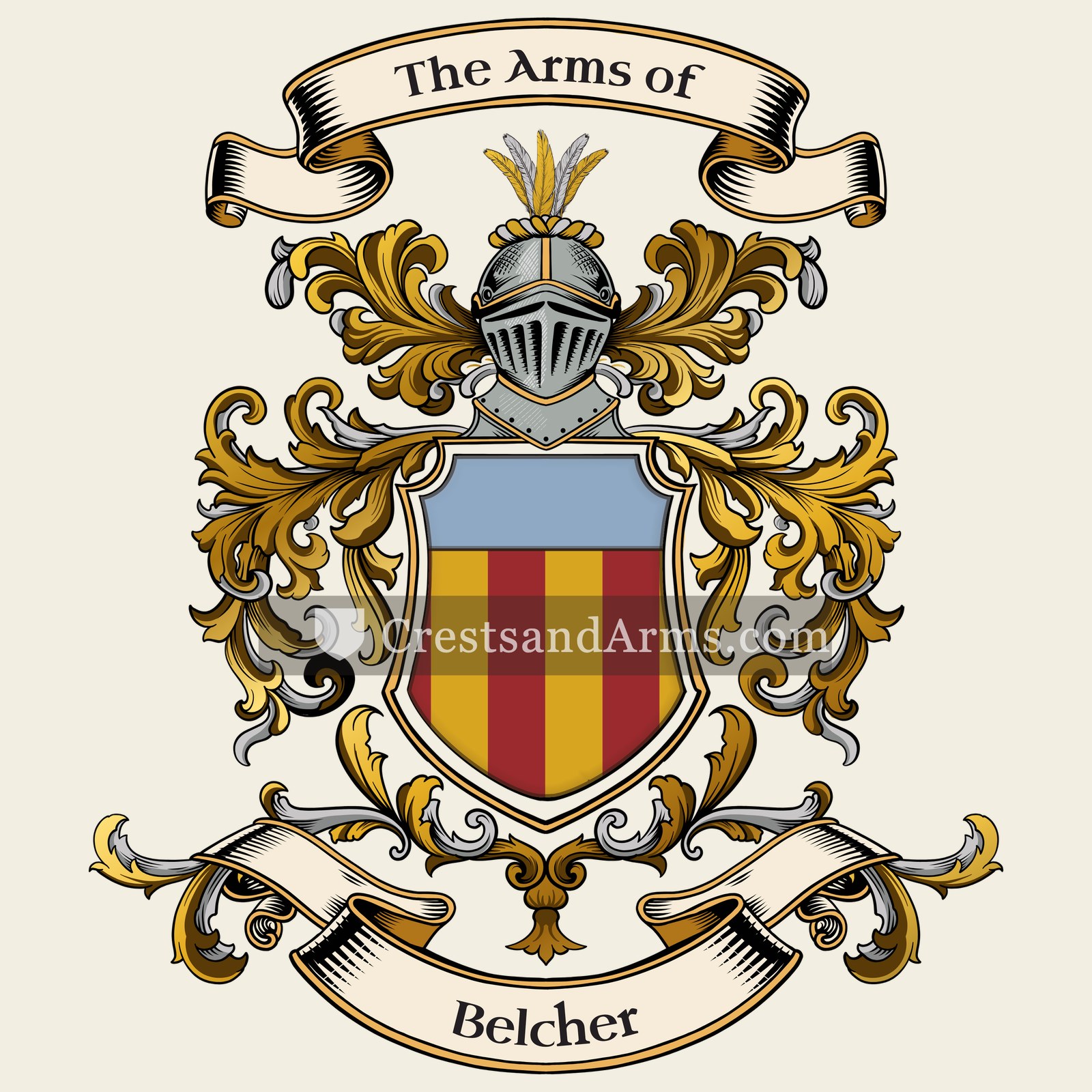 The Belcher coat of arms, drawn from the recorded blazon