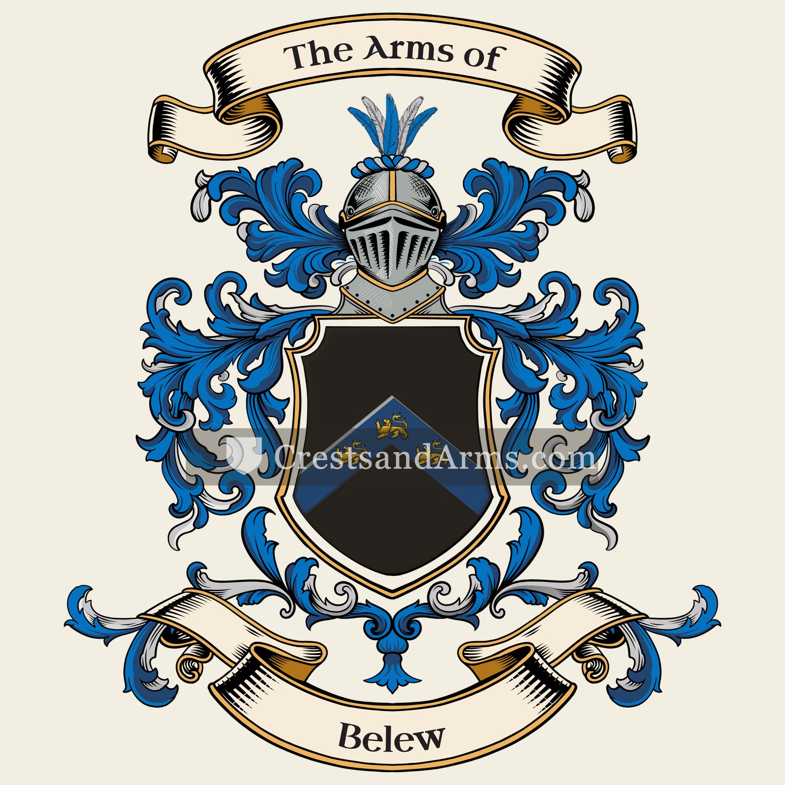The Belew coat of arms, drawn from the recorded blazon