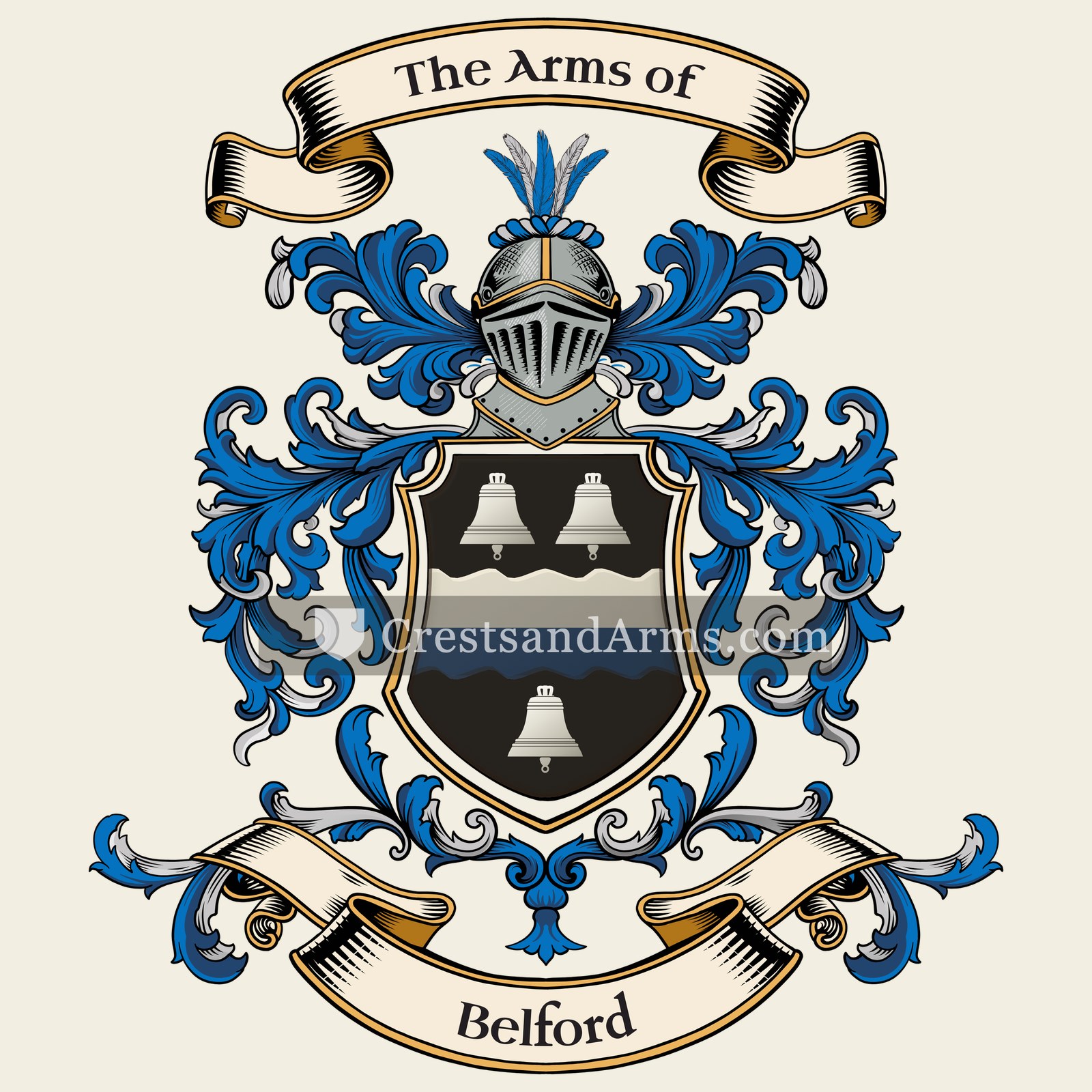 The Belford coat of arms, drawn from the recorded blazon