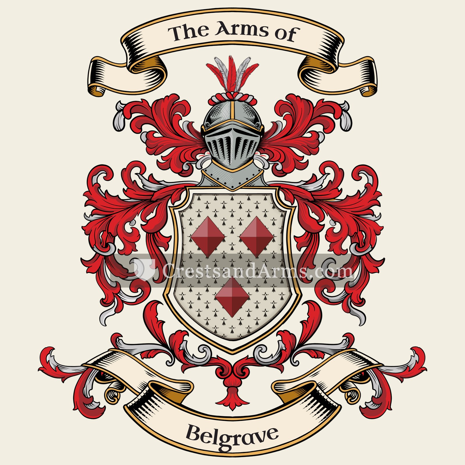The Belgrave coat of arms, drawn from the recorded blazon