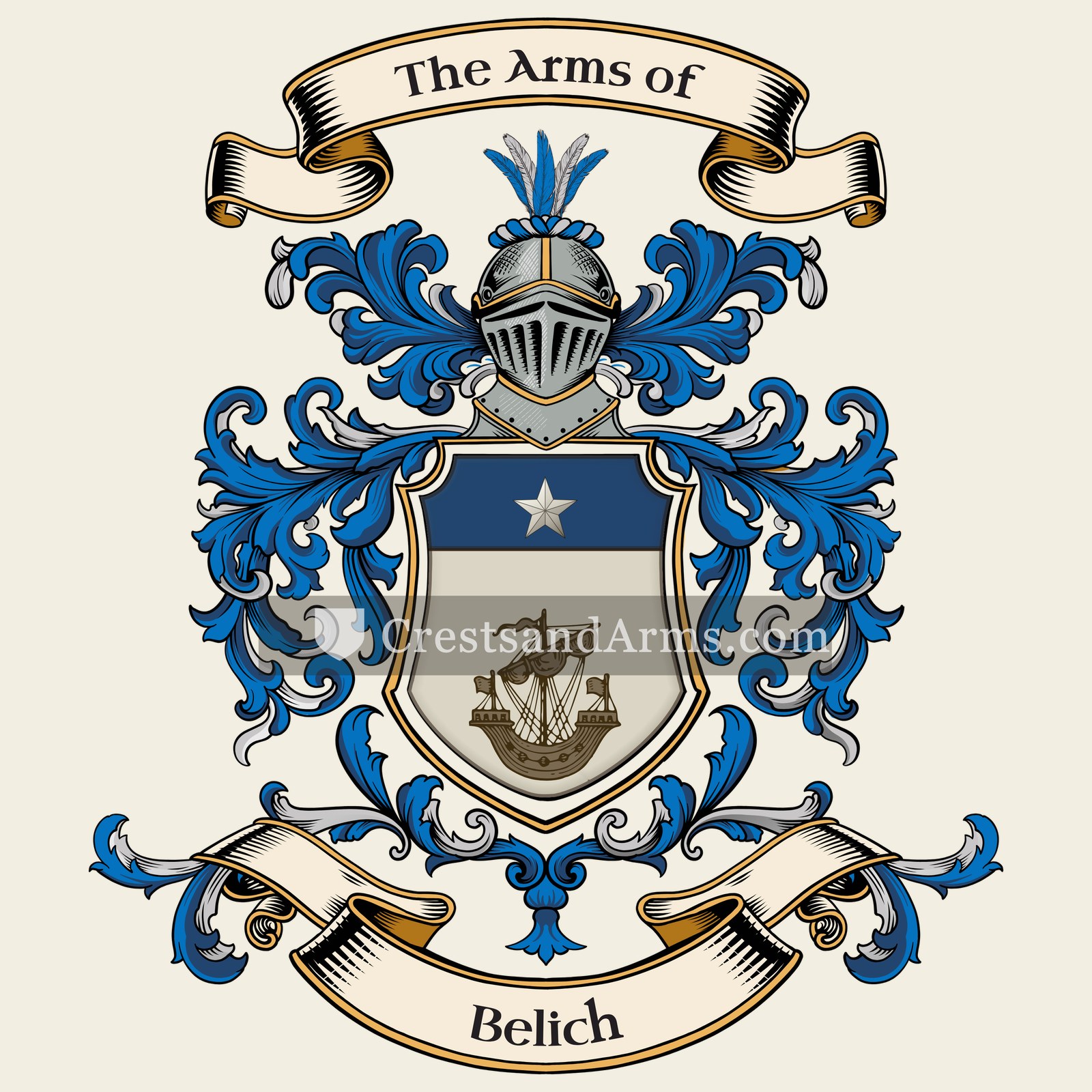 The Belich coat of arms, drawn from the recorded blazon