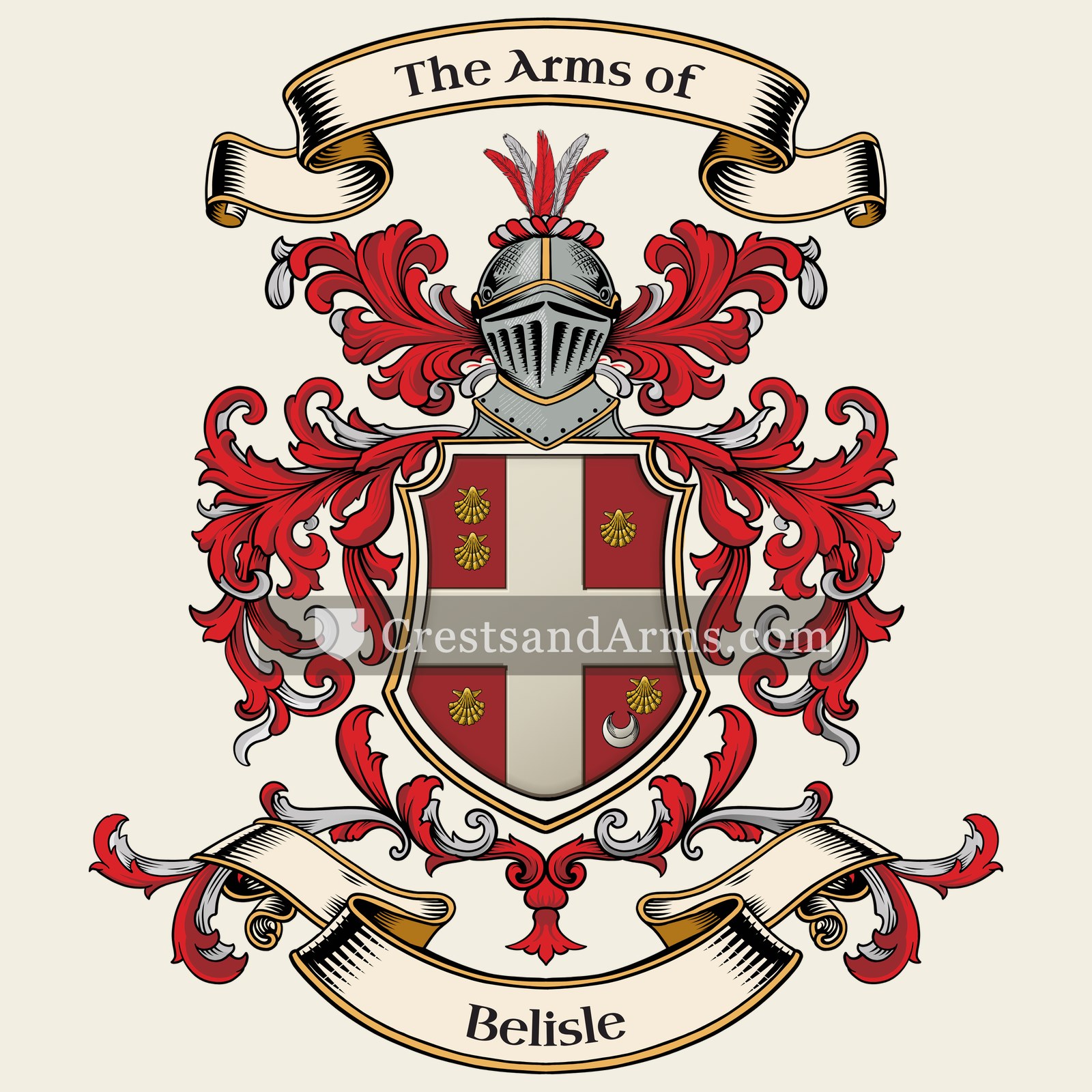 The Belisle coat of arms, drawn from the recorded blazon