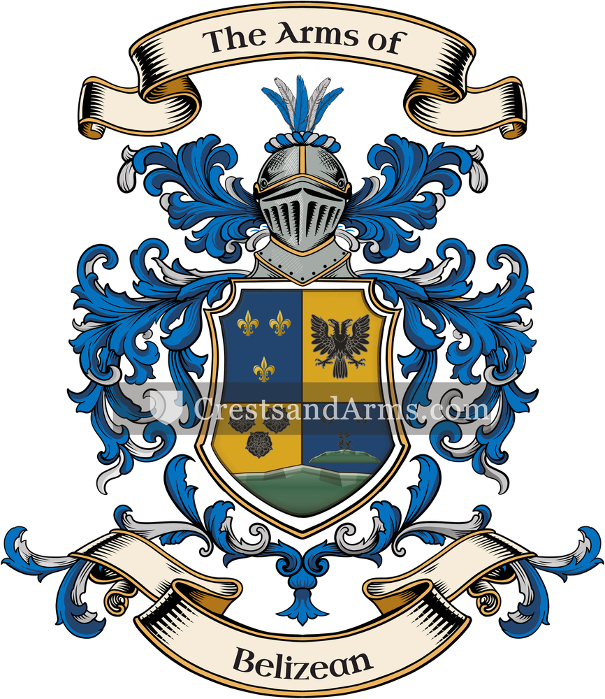 The Belizean coat of arms, drawn from the recorded blazon