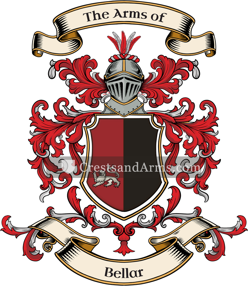 The Bellar coat of arms, drawn from the recorded blazon
