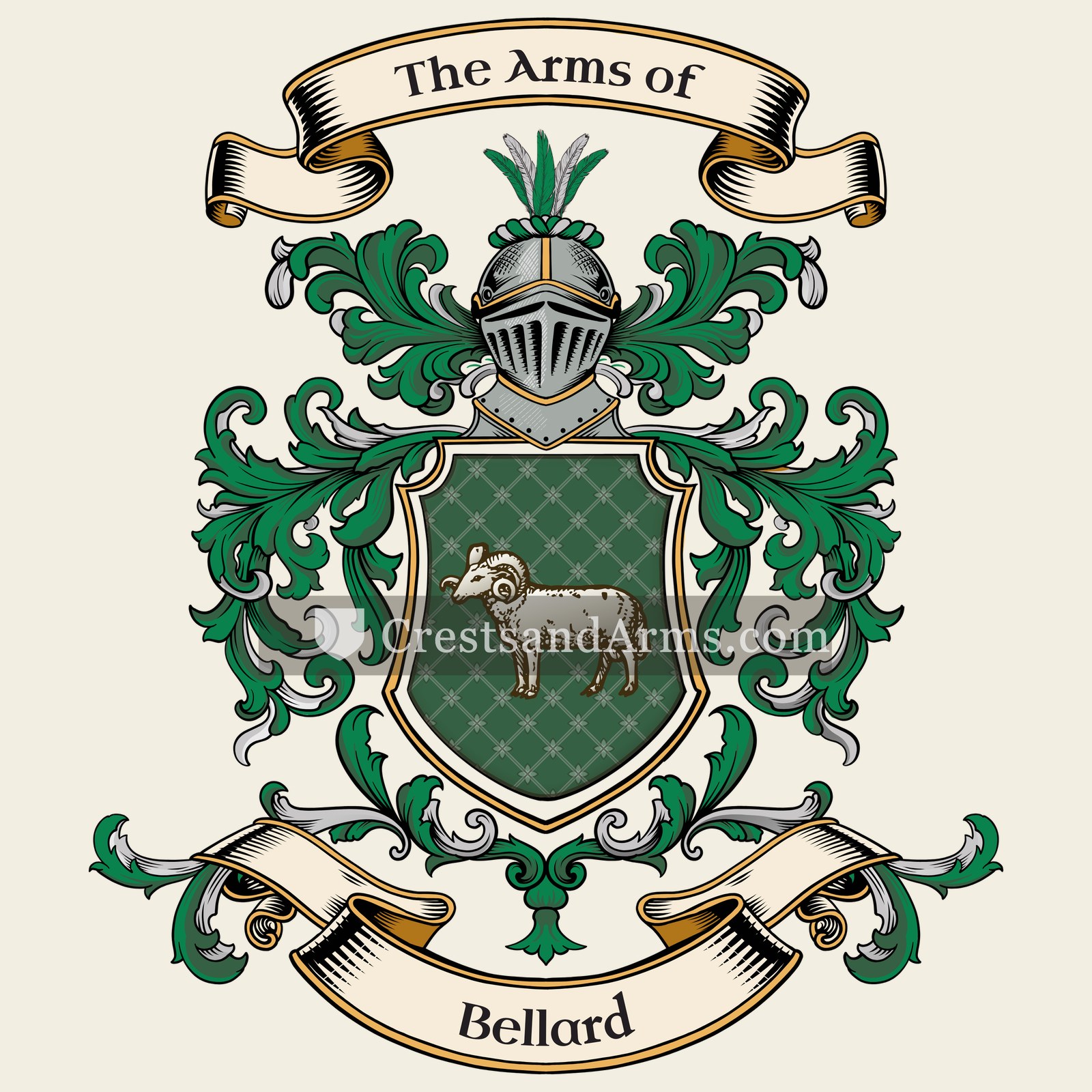 The Bellard coat of arms, drawn from the recorded blazon