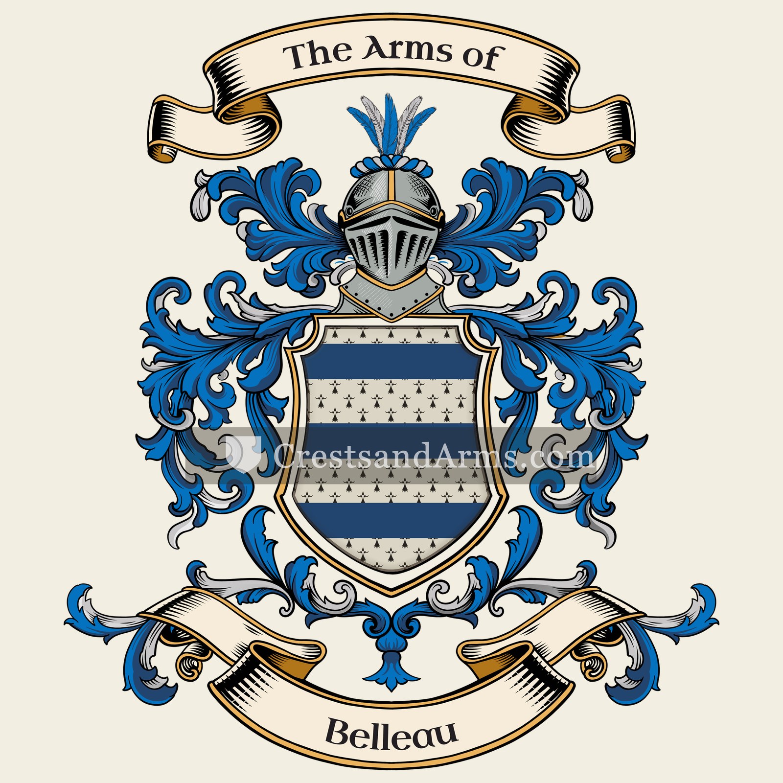 The Belleau coat of arms, drawn from the recorded blazon