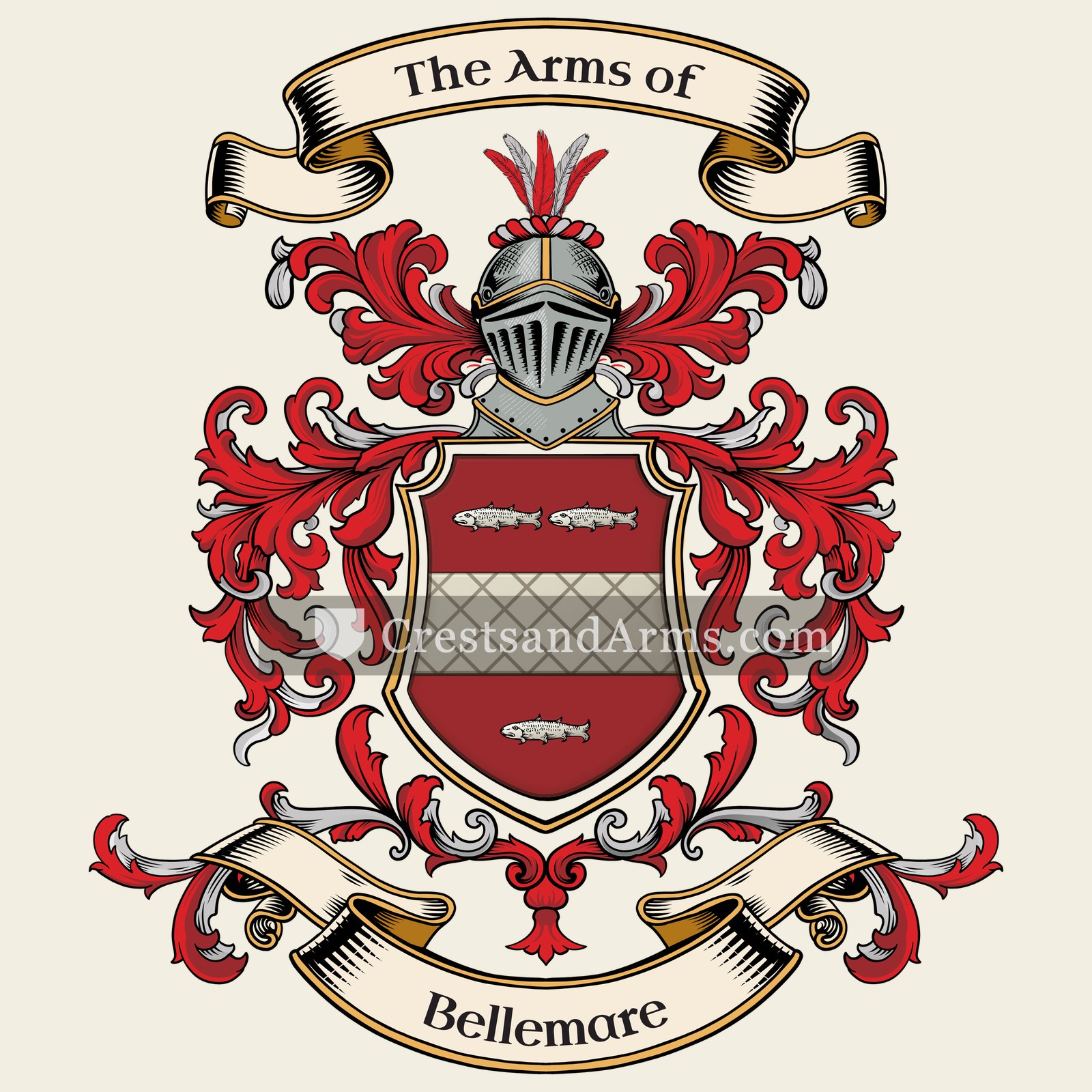 The Bellemare coat of arms, drawn from the recorded blazon