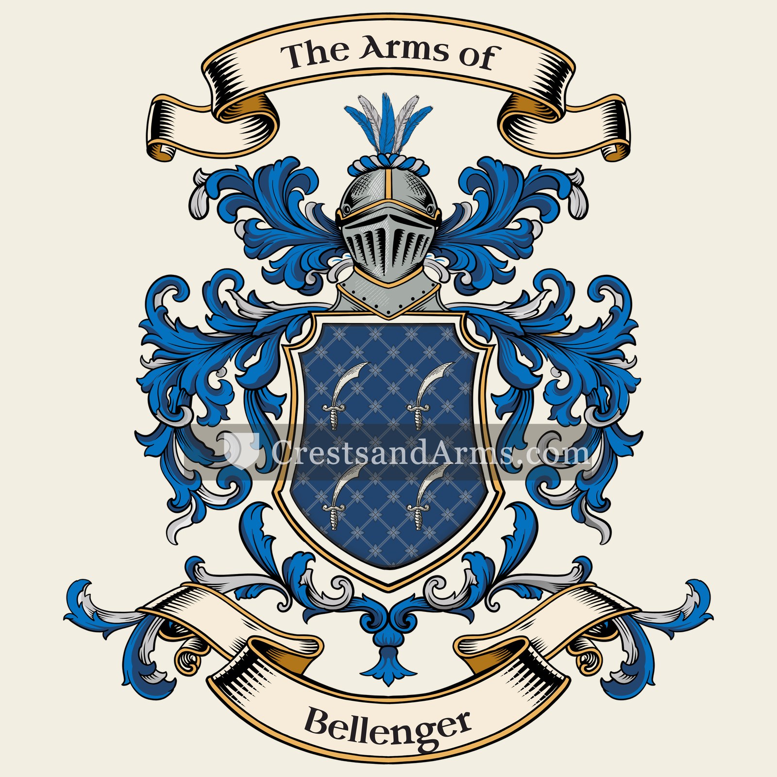 The Bellenger coat of arms, drawn from the recorded blazon