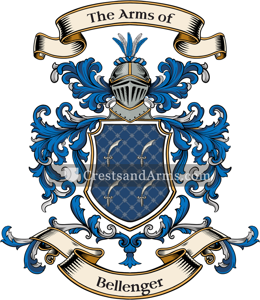 The Bellenger coat of arms, drawn from the recorded blazon