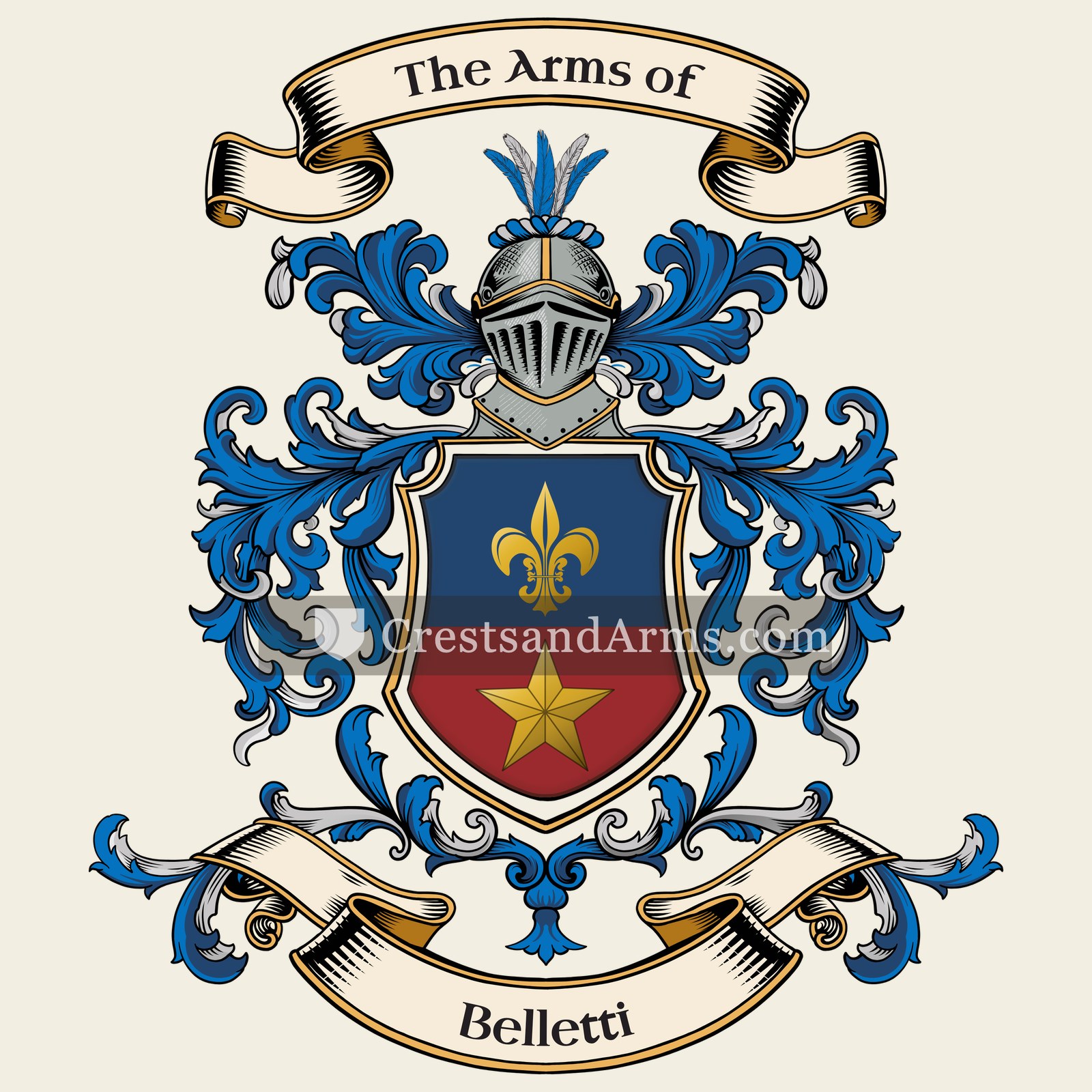 The Belletti coat of arms, drawn from the recorded blazon