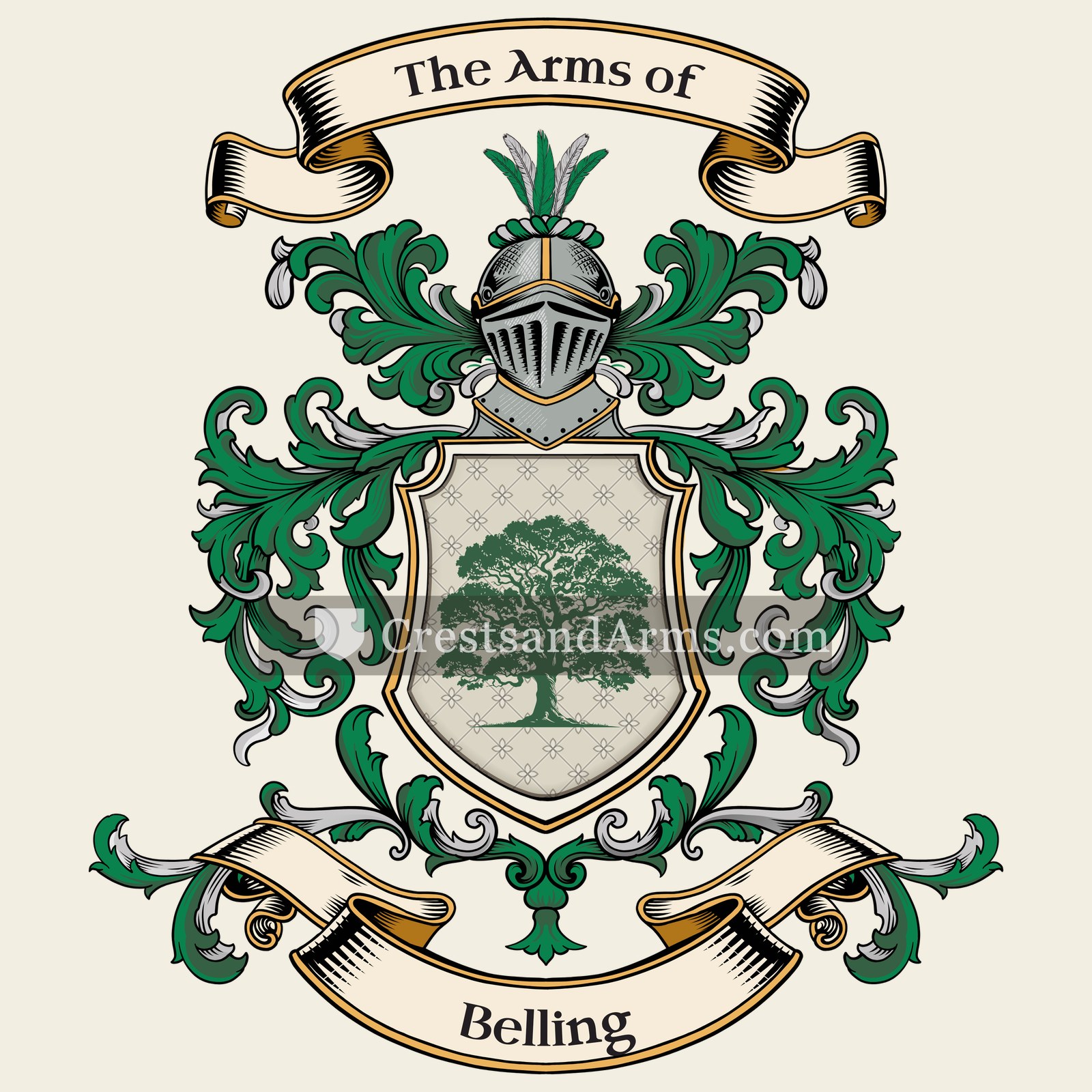 The Belling coat of arms, drawn from the recorded blazon