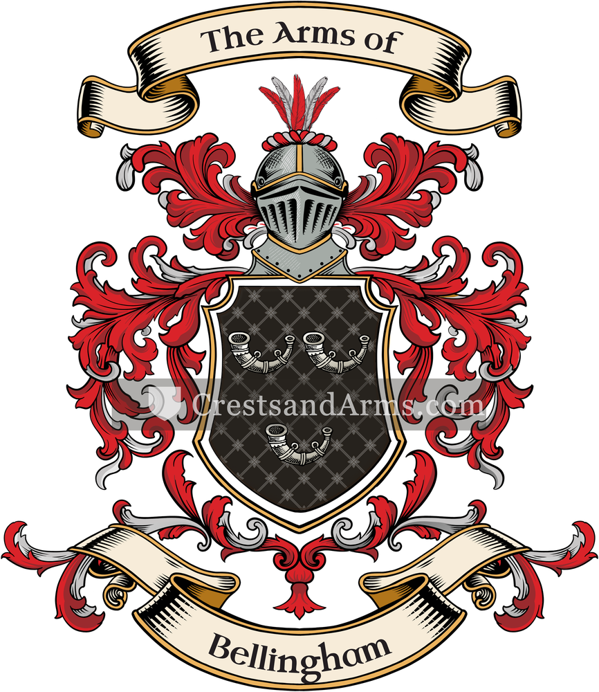 The Bellingham coat of arms, drawn from the recorded blazon