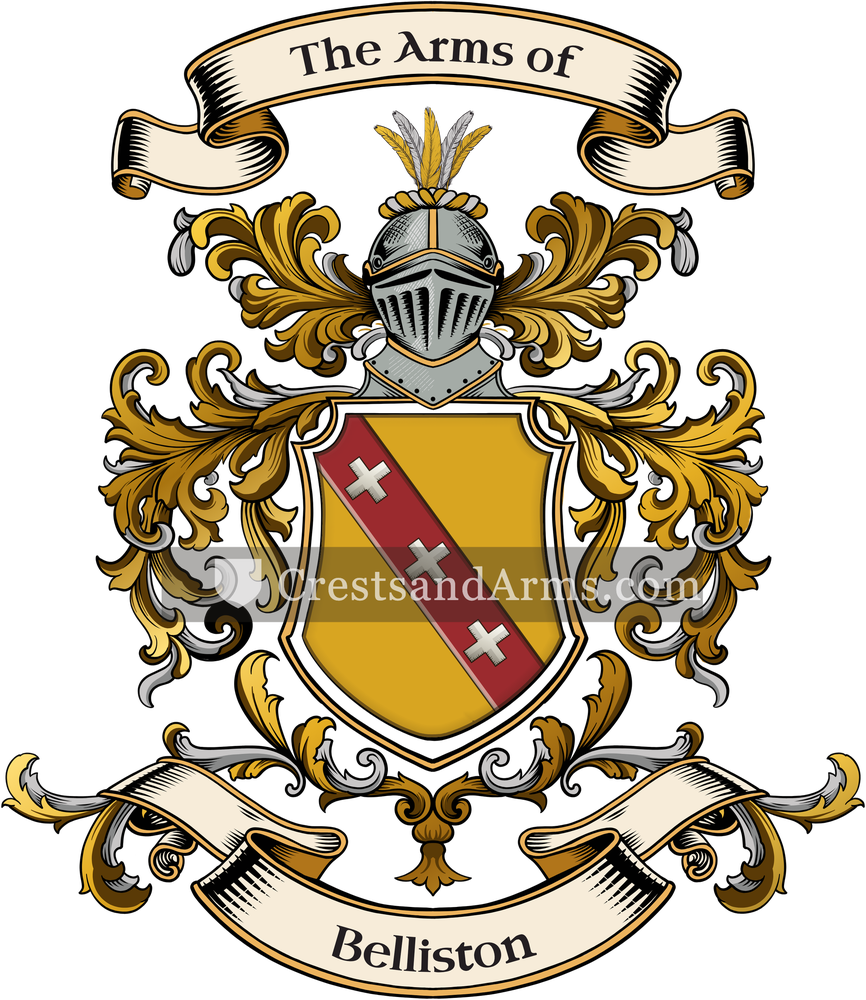 The Belliston coat of arms, drawn from the recorded blazon