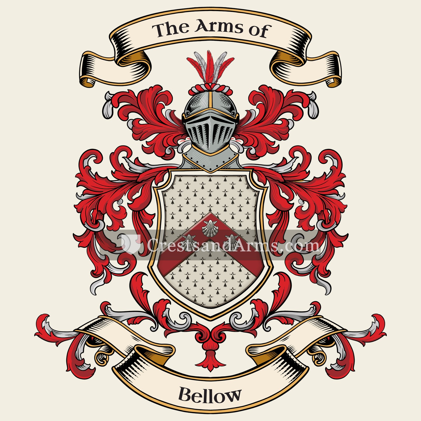The Bellow coat of arms, drawn from the recorded blazon