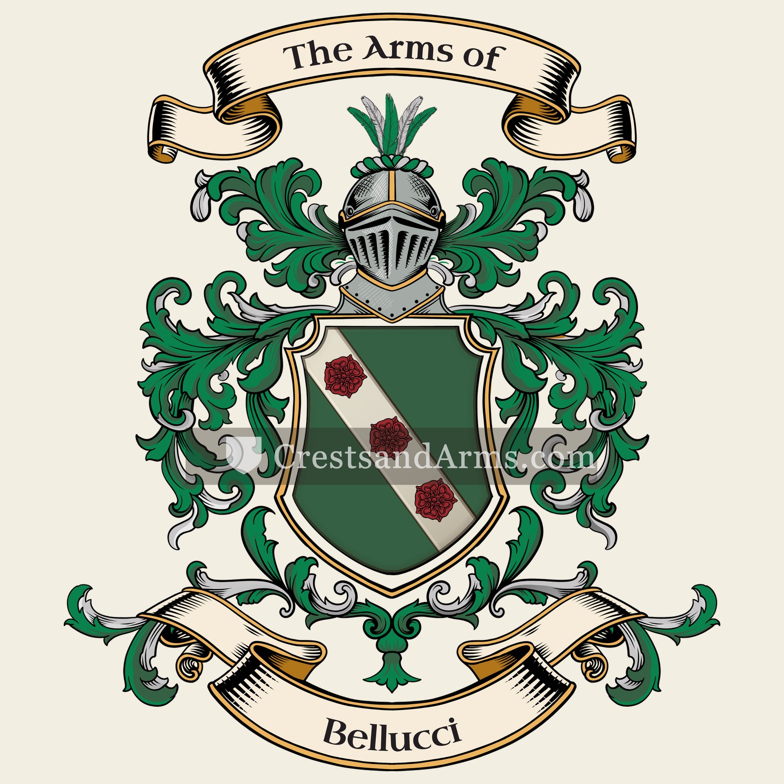 The Bellucci coat of arms, drawn from the recorded blazon
