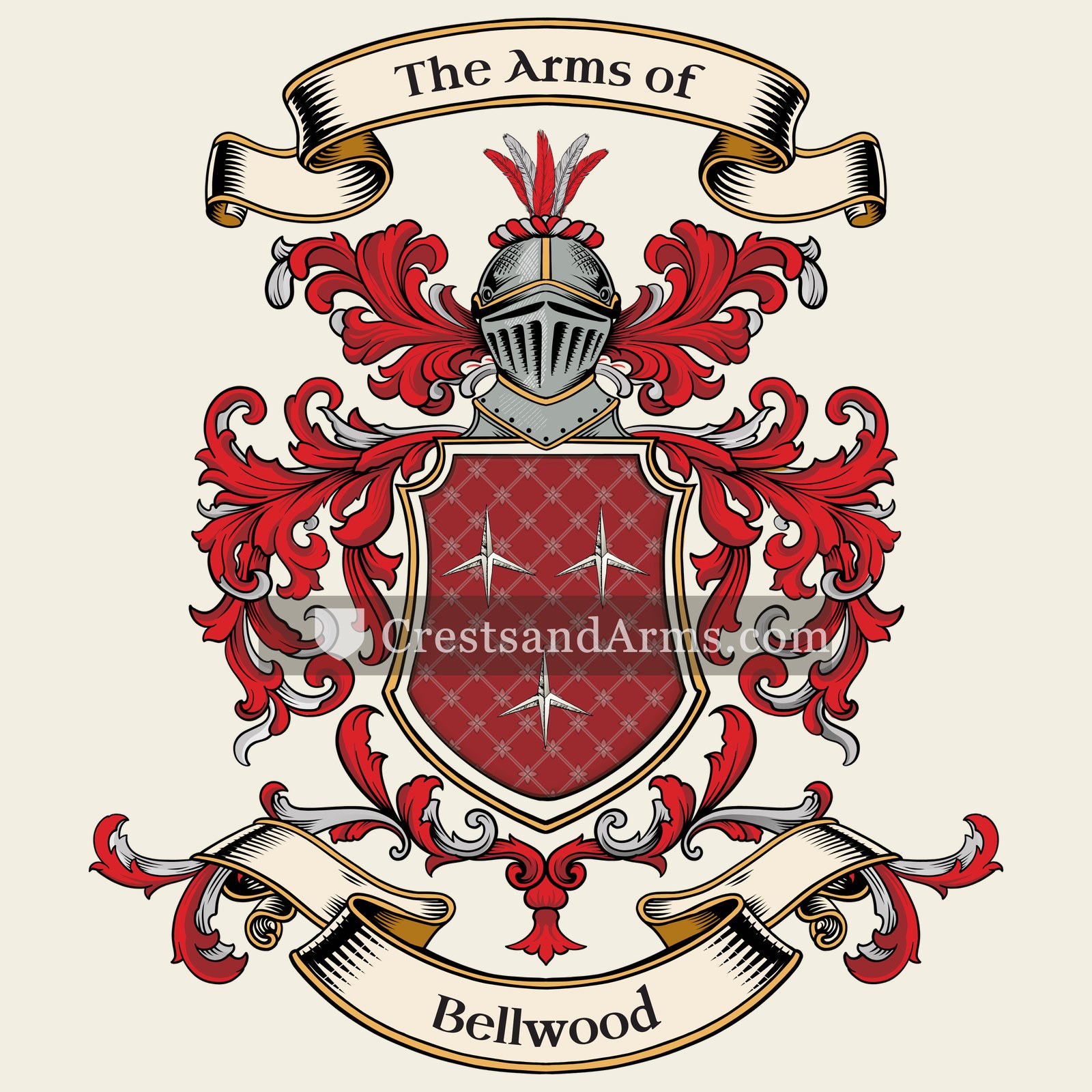 The Bellwood coat of arms, drawn from the recorded blazon