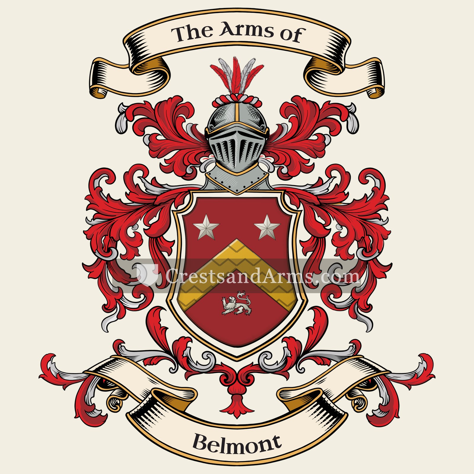 The Belmont coat of arms, drawn from the recorded blazon