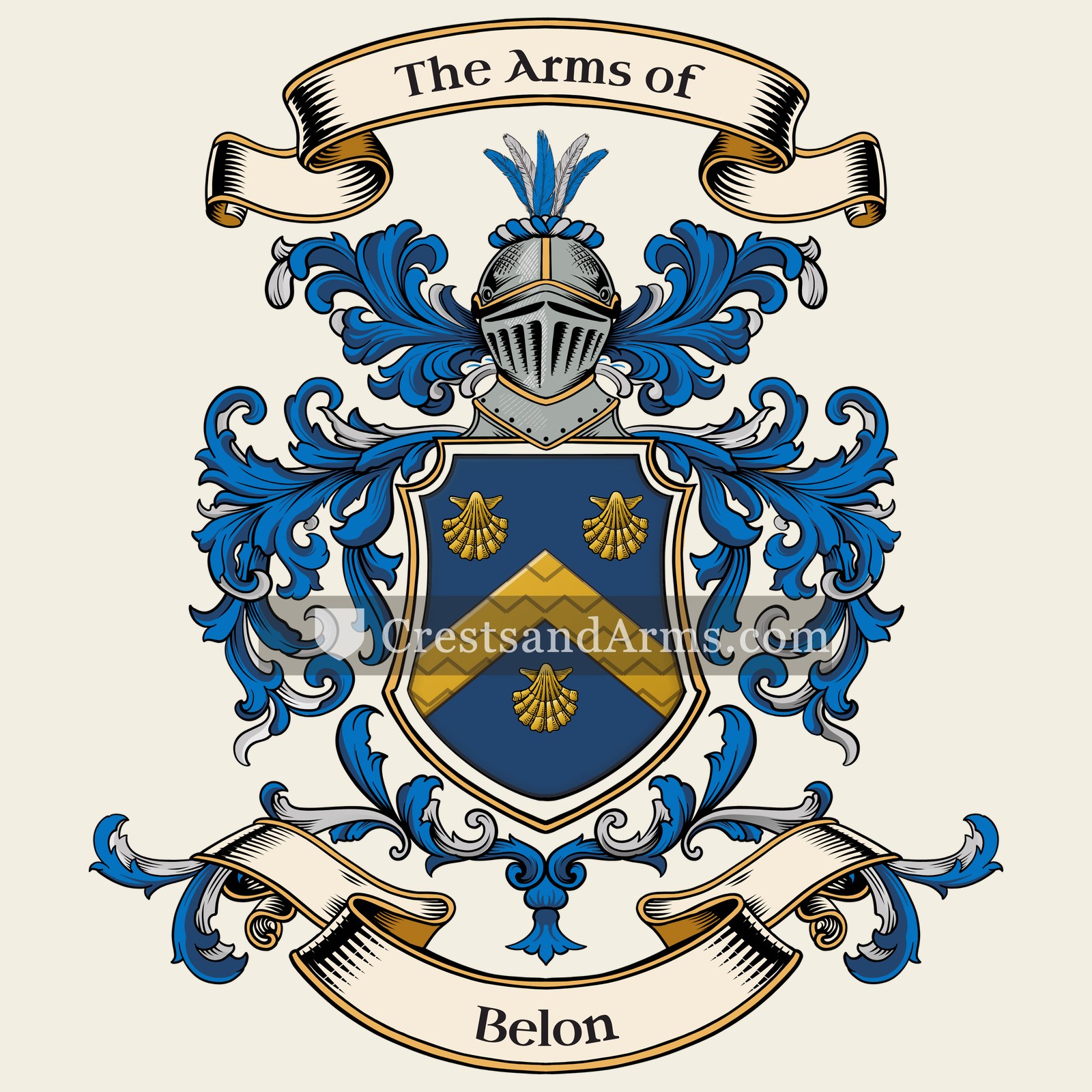 The Belon coat of arms, drawn from the recorded blazon