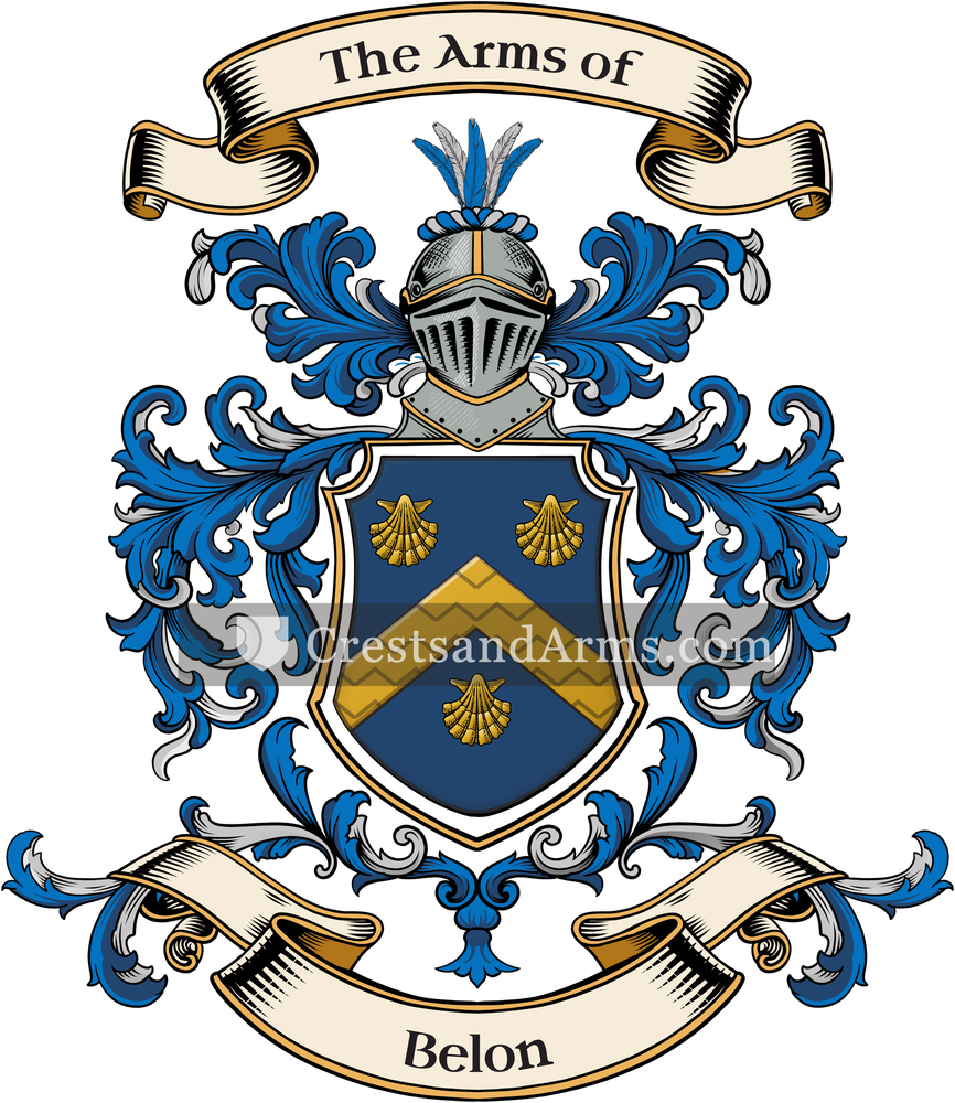 The Belon coat of arms, drawn from the recorded blazon