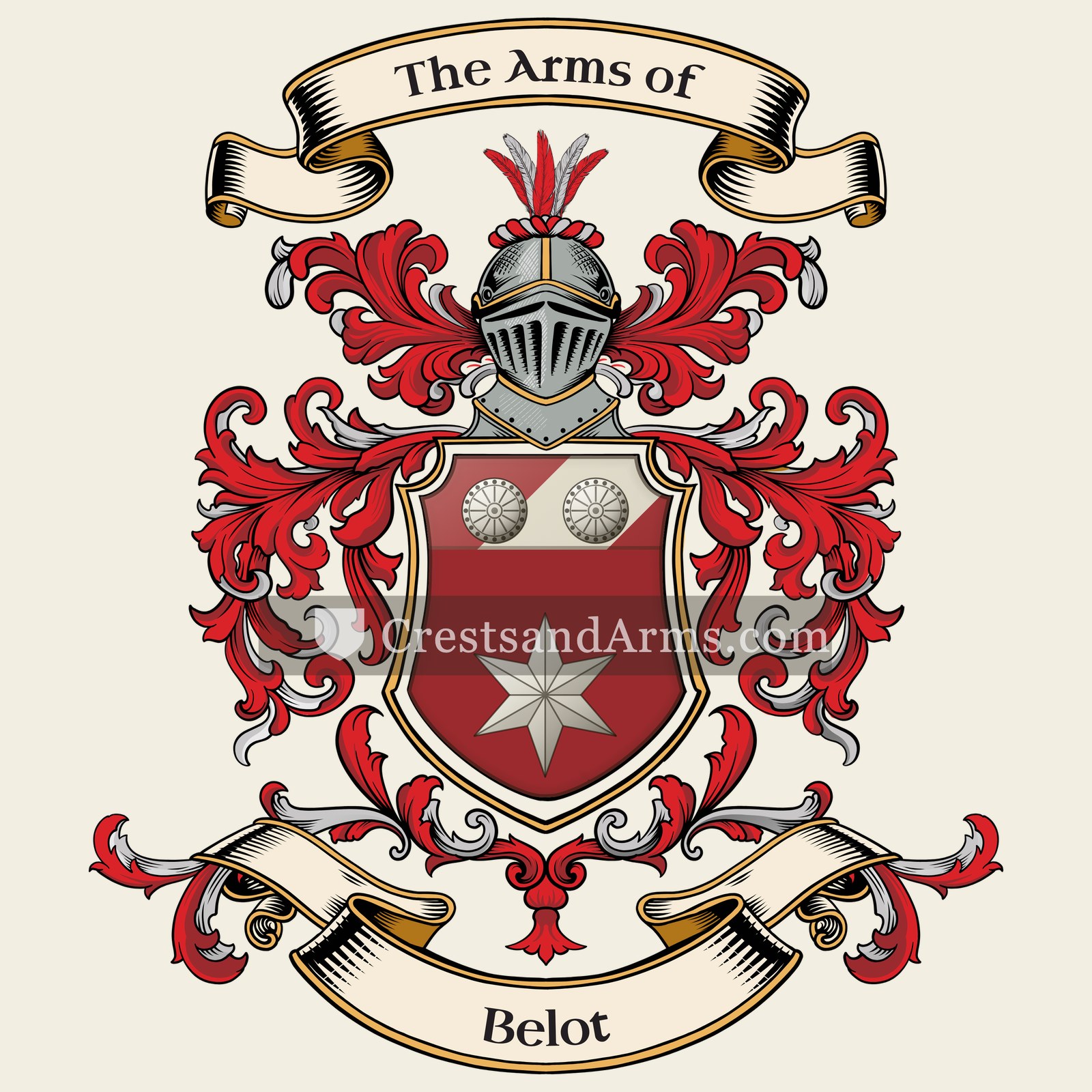 The Belot coat of arms, drawn from the recorded blazon