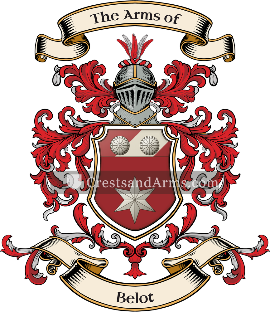 The Belot coat of arms, drawn from the recorded blazon