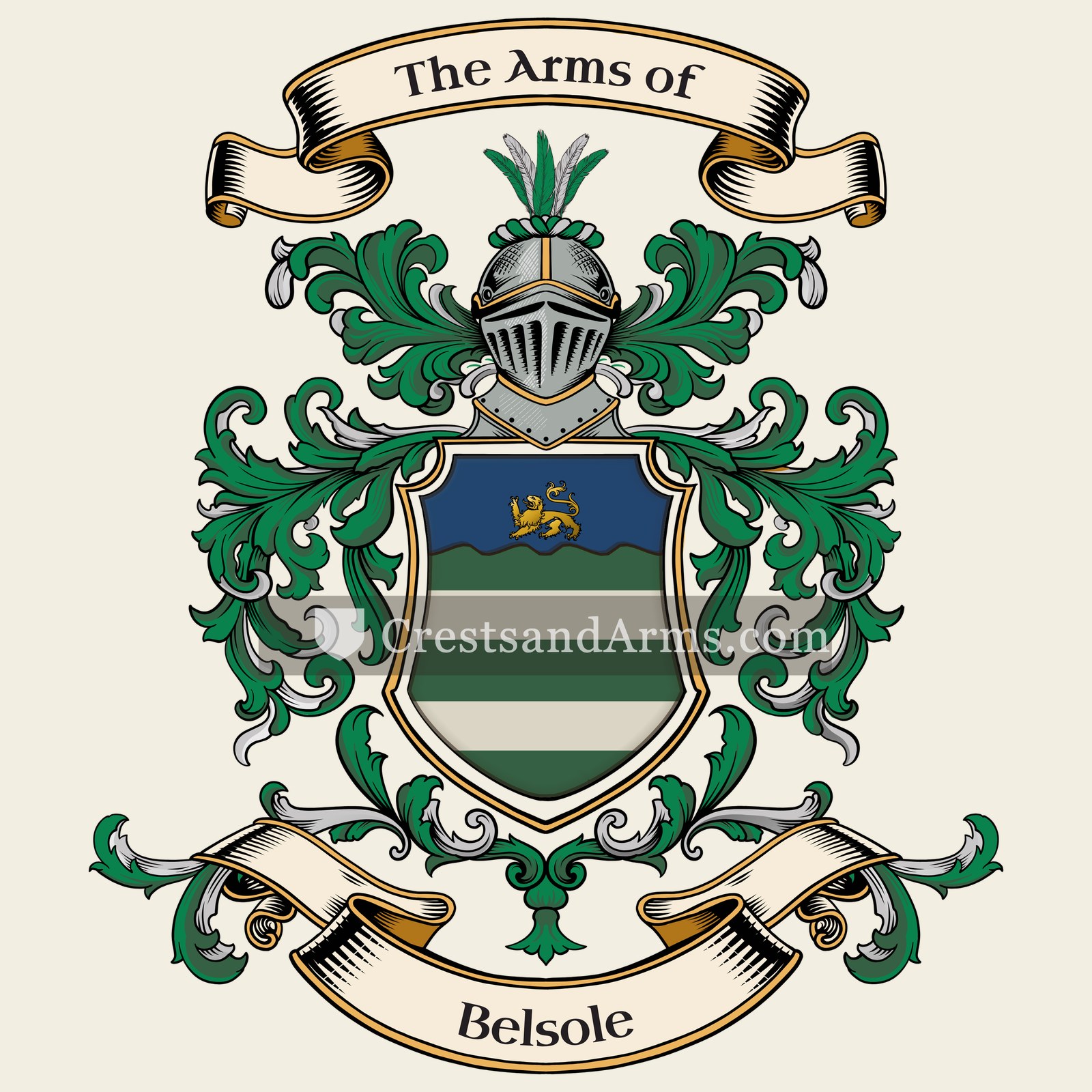 The Belsole coat of arms, drawn from the recorded blazon