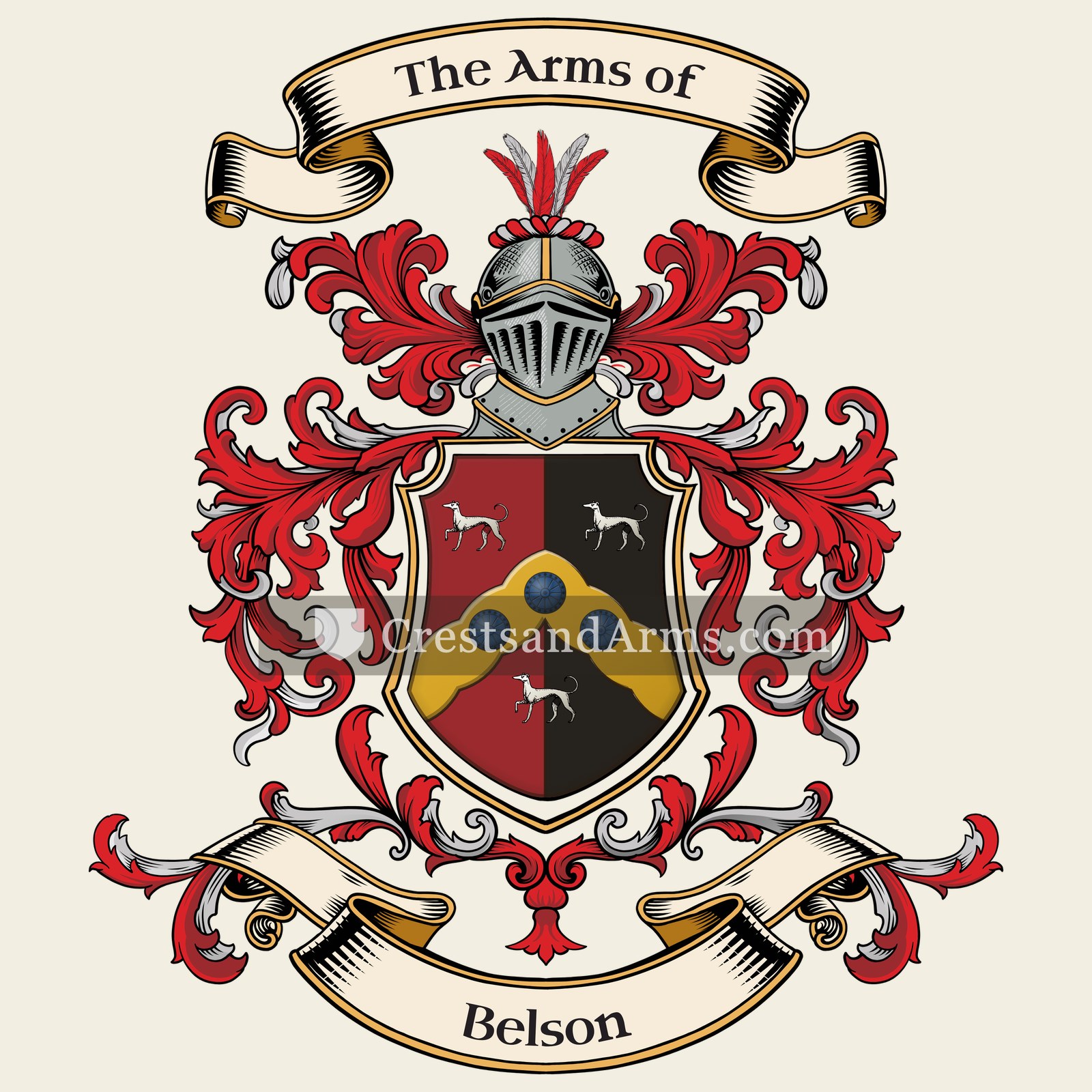 The Belson coat of arms, drawn from the recorded blazon