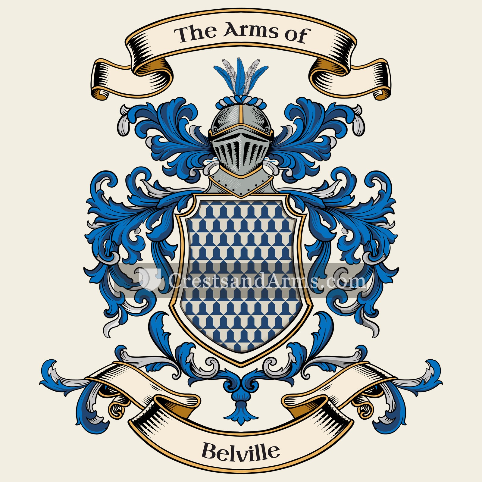 The Belville coat of arms, drawn from the recorded blazon