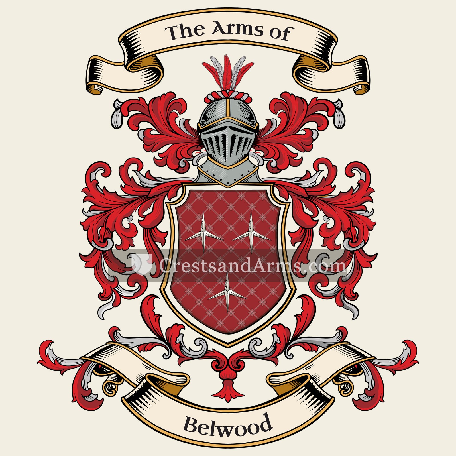 The Belwood coat of arms, drawn from the recorded blazon
