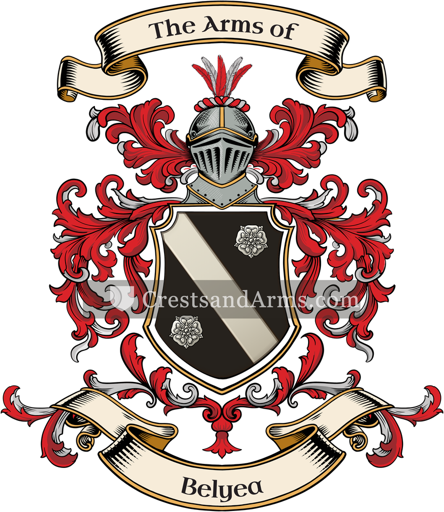 The Belyea coat of arms, drawn from the recorded blazon