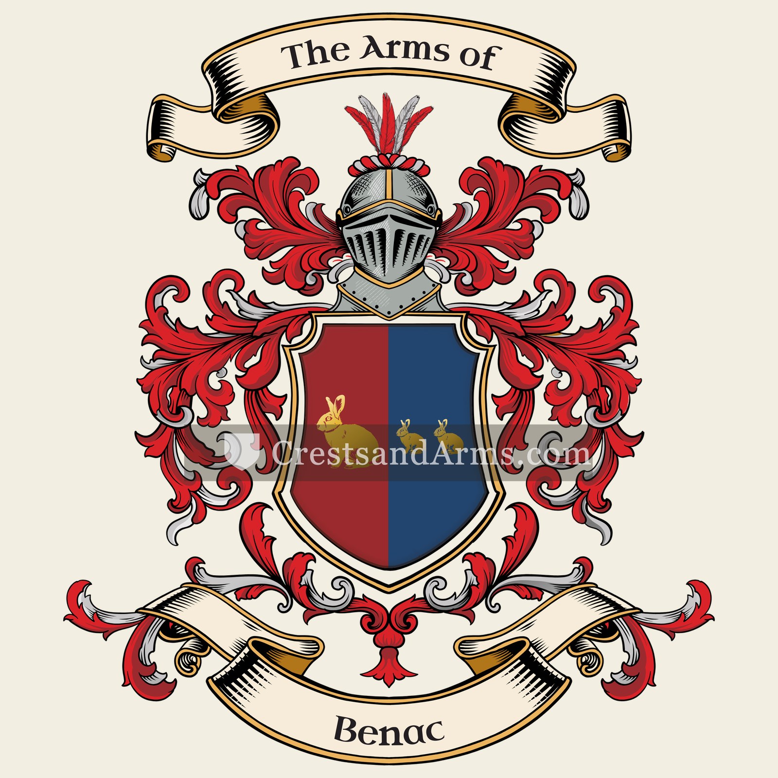 The Benac coat of arms, drawn from the recorded blazon