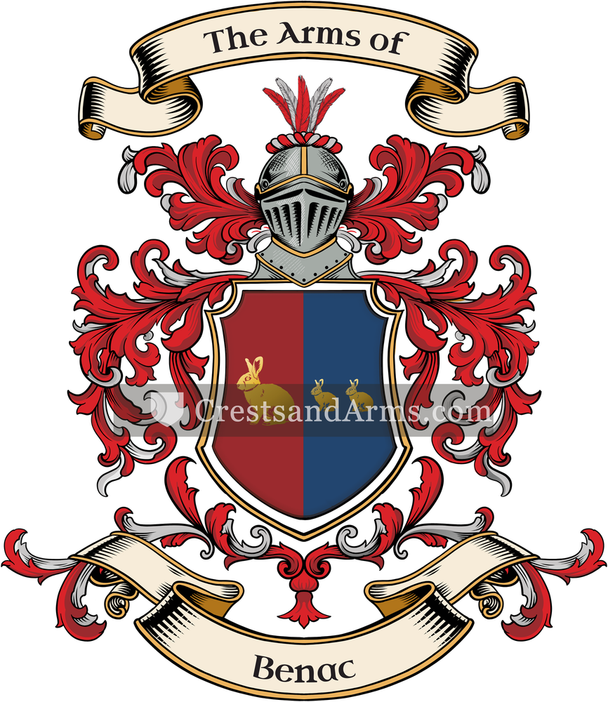 The Benac coat of arms, drawn from the recorded blazon