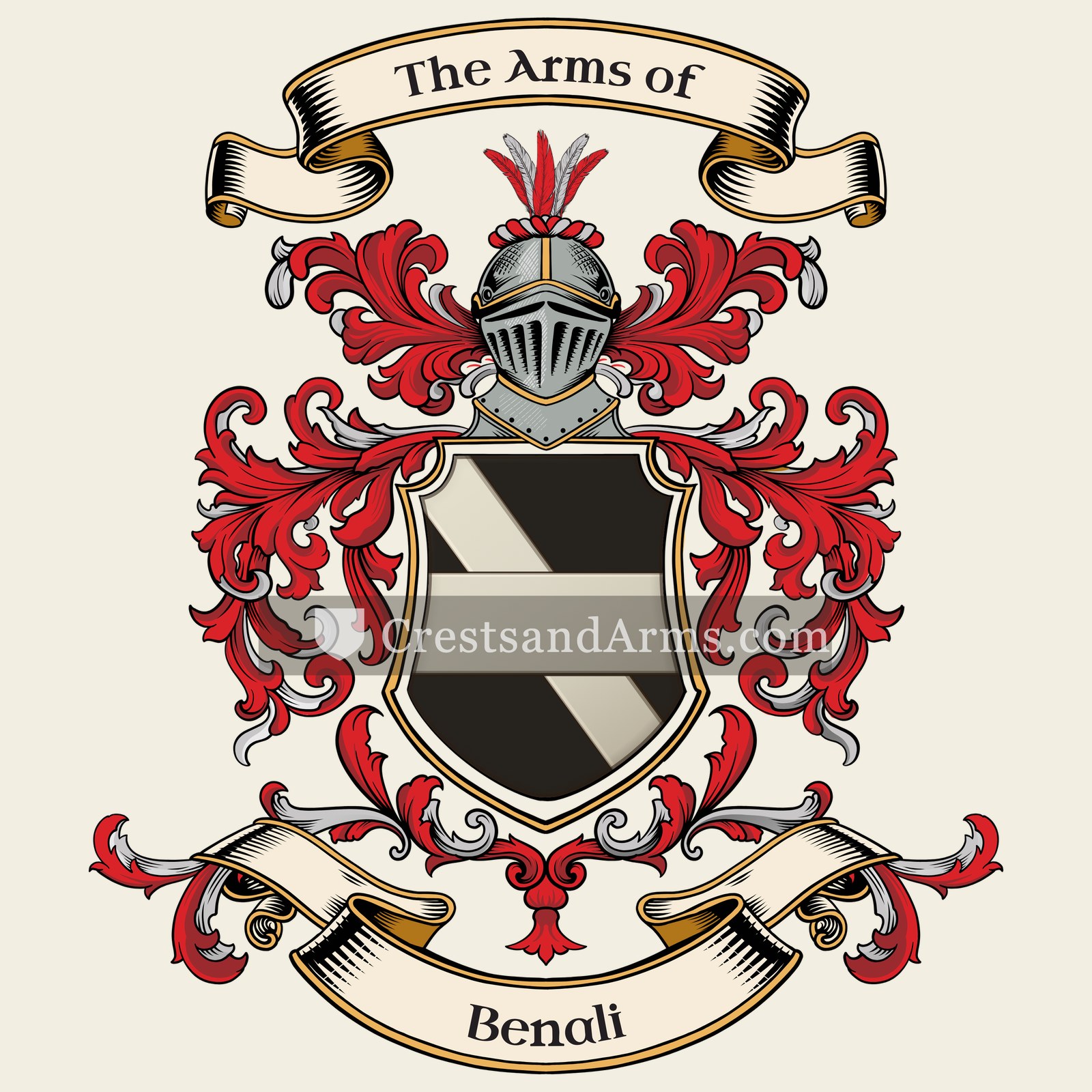 The Benali coat of arms, drawn from the recorded blazon