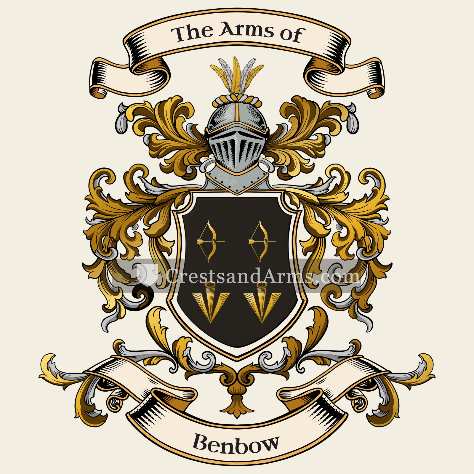 The Benbow coat of arms, drawn from the recorded blazon