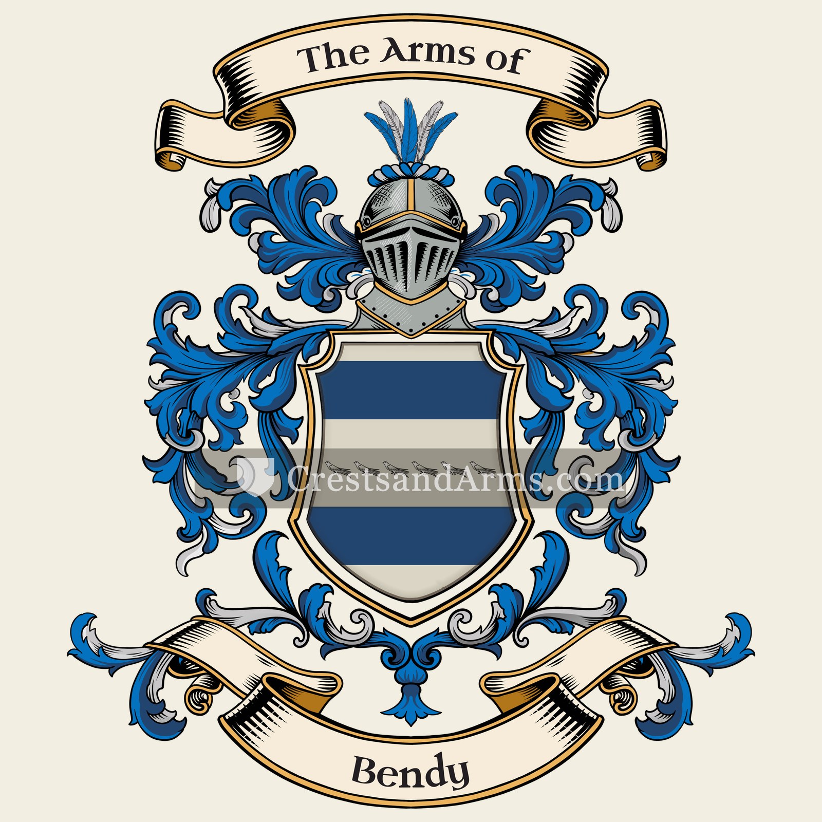 The Bendy coat of arms, drawn from the recorded blazon