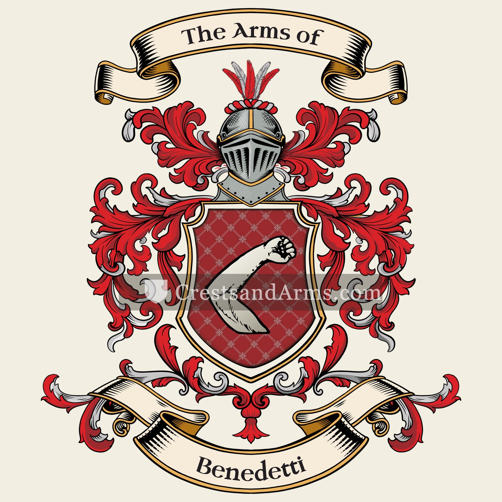 The Benedetti coat of arms, drawn from the recorded blazon